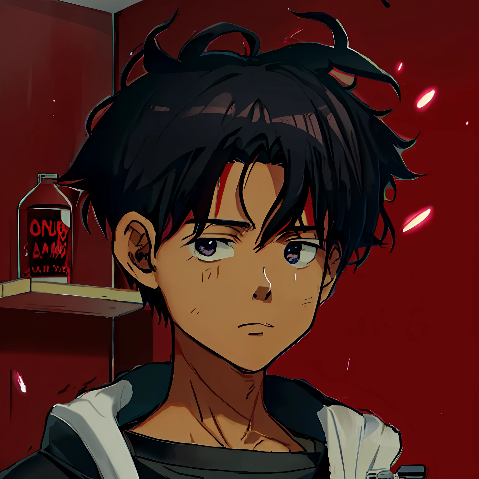 Menino anime com cabelo preto e olhos vermelhos segurando uma garrafa, em estilo anime, anime moe artstyle, em estilo anime, menino anime, estilo anime semi-realista, estilo anime masculino, jovem homem de anime, estilo de arte de anime, no estilo de arte do anime 8 0 s, Demon Slayer rui fanart, kentaro miura manga art style, cara bonito na arte demon slayer