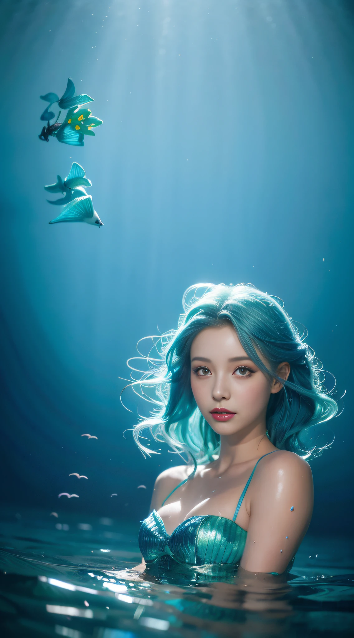 mermaid with blue hair and flowers floating in the water, beautiful mermaid, beautiful digital illustration, a beautiful artwork illustration, beautiful digital artwork, beautiful gorgeous digital art, beautiful digital art, asian female water elemental, gorgeous digital art, very beautiful digital art, closeup fantasy with water magic, beautiful fantasy art, beautiful digital painting, exquisite digital illustration, gorgeous digital painting