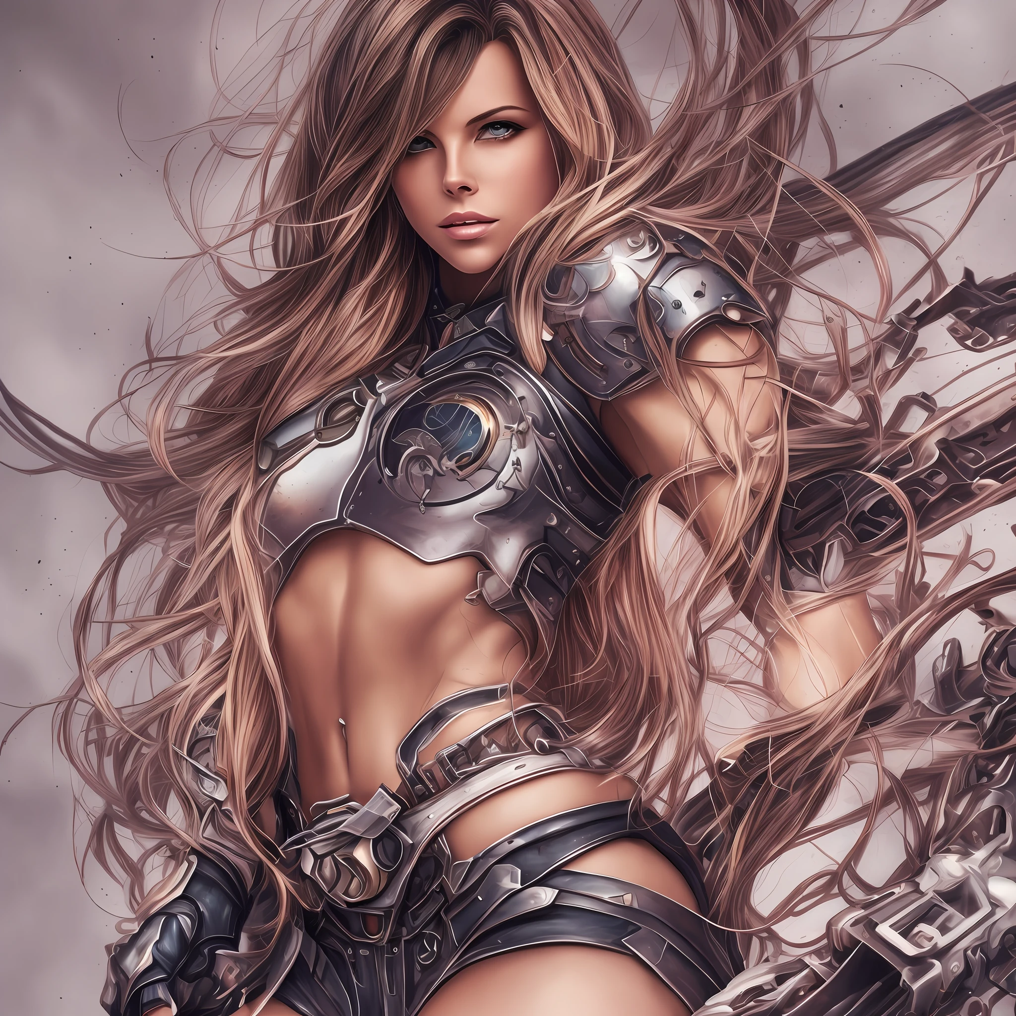 fotorrealista,Realistic illustration in Manga style,((obra maestra)),((La mejor calidad)),((calidad ultra)),((ultra detallado)),Kate Beckinsale como d. Overwatch VA in a Dramatic Pose,Mech neon armor,Wet miniskirt, fina - cara, Cara perfecta sombreada realista,ojos morados claros,delineador,maquillaje,cabello ondulado,colas gemelas,((ojos detallados perfectos)), detalles finos. Artgerm,Surrealim,Belleza angelical,Detalles intrincados,Renderizado de octanaje,Smoth,foco nítido,WLOP,retrato de cuerpo entero,((Cuerpo detallado perfecto)), --auto