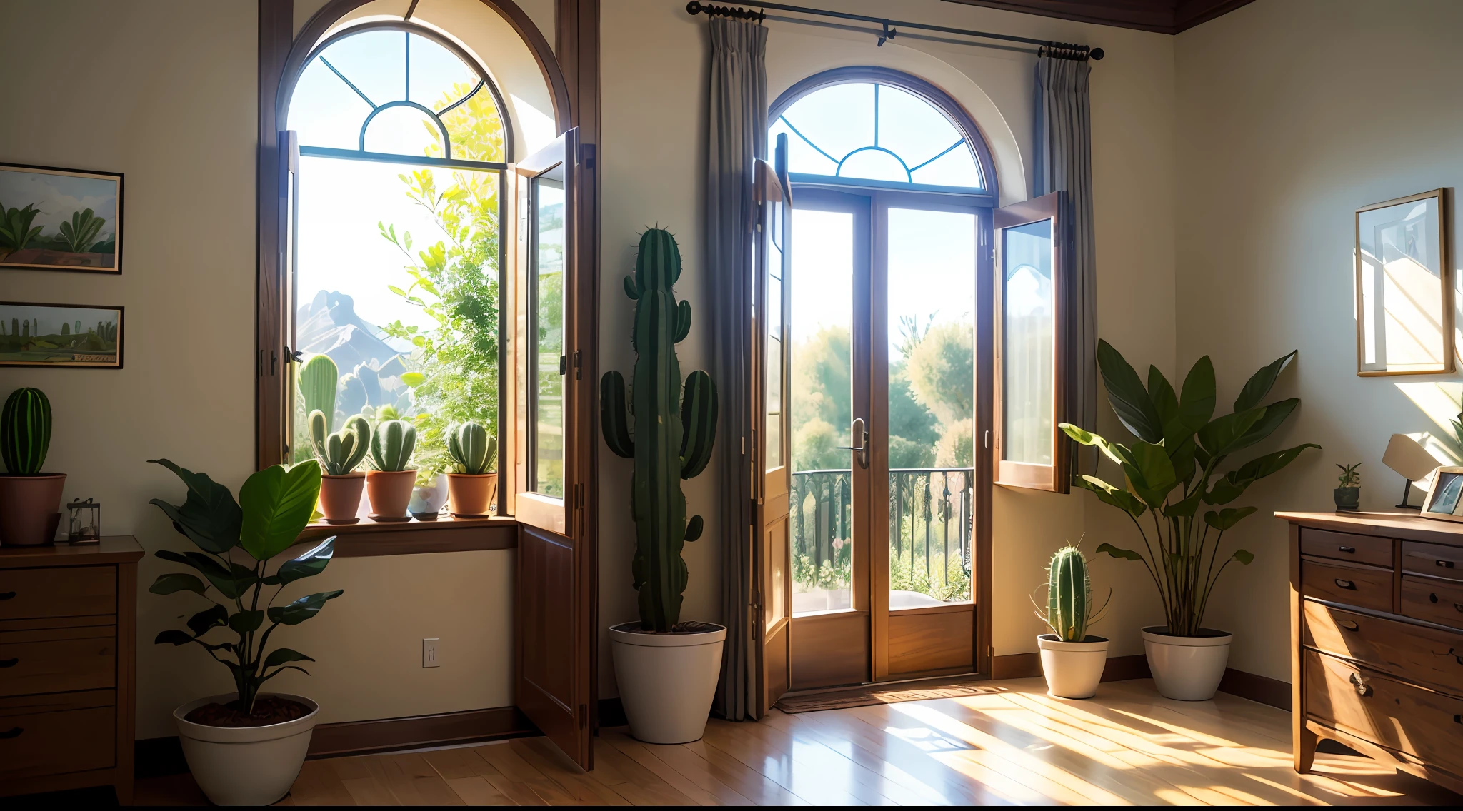 different types of cactus plants in a home near the window. --auto