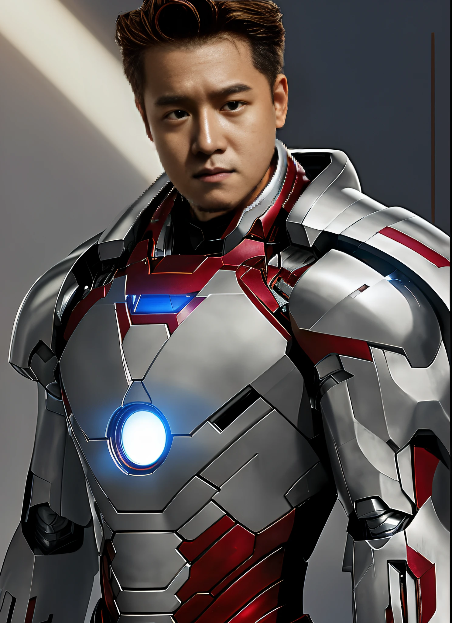 Araf Iron Man with sparkling blue eyes and suit, concept art of tony stark, Tony Stark, portrait of iron man, tony sart highly detailed, white superior iron man, inspired by Tony Sart, Iron Man, high detail iconic character, Fan art, inspired by Marek Okon, superior iron man, stark, ironman, art directed filmic stark