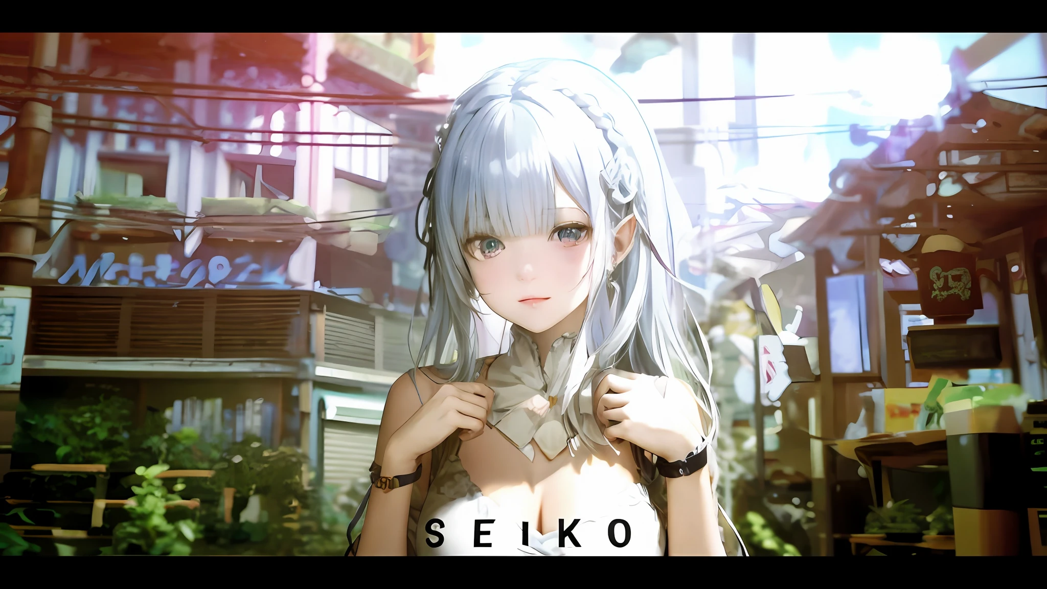 anime girl with long white hair and a black top, neko, senko-san, by Ei-Q, けもの, pixiv 3dcg, official artwork, anime style. 8k, 2b, 2 b, pixiv, white haired deity, artwork in the style of guweiz, from girls frontline, (neotokyo)