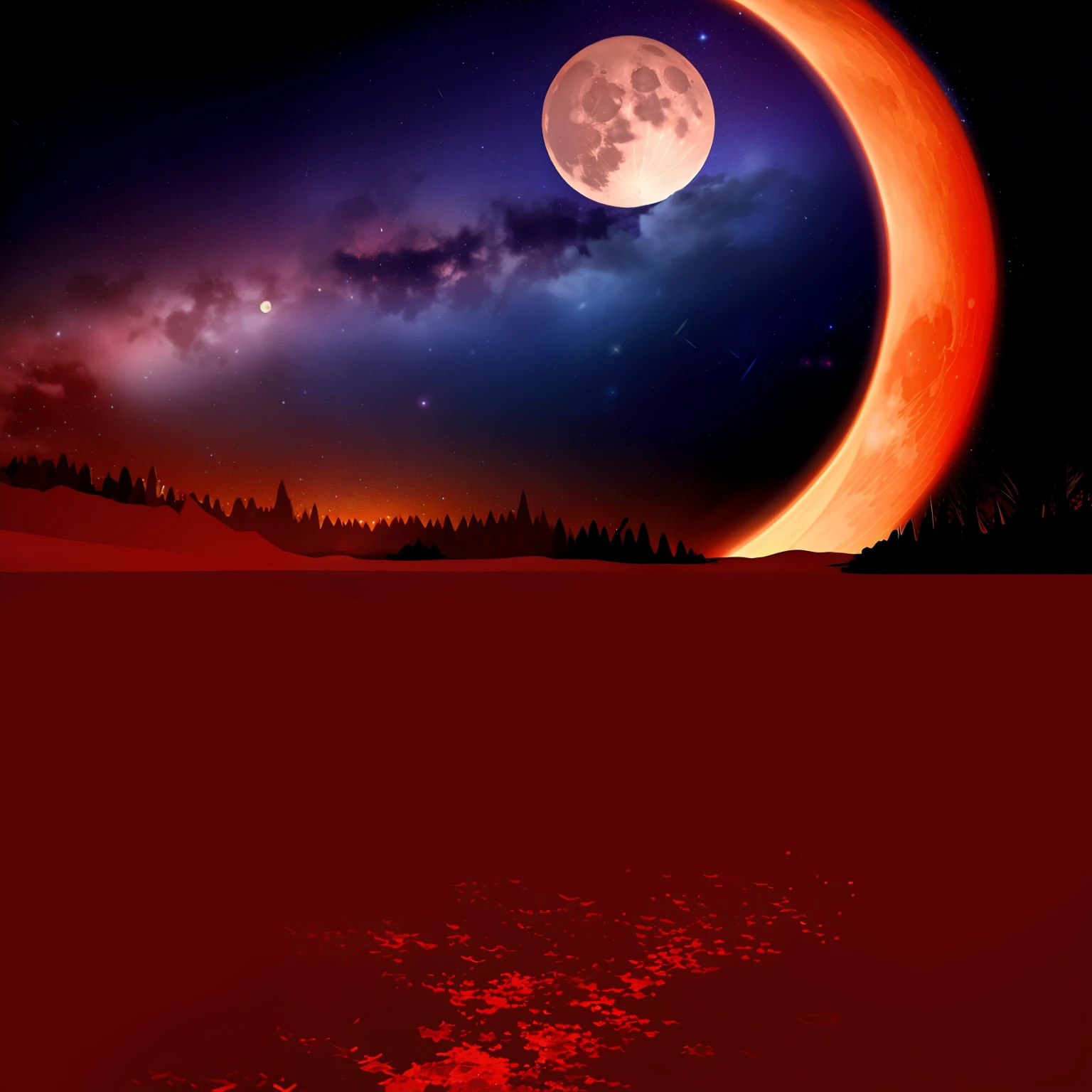 Blood-red full moon full of stars