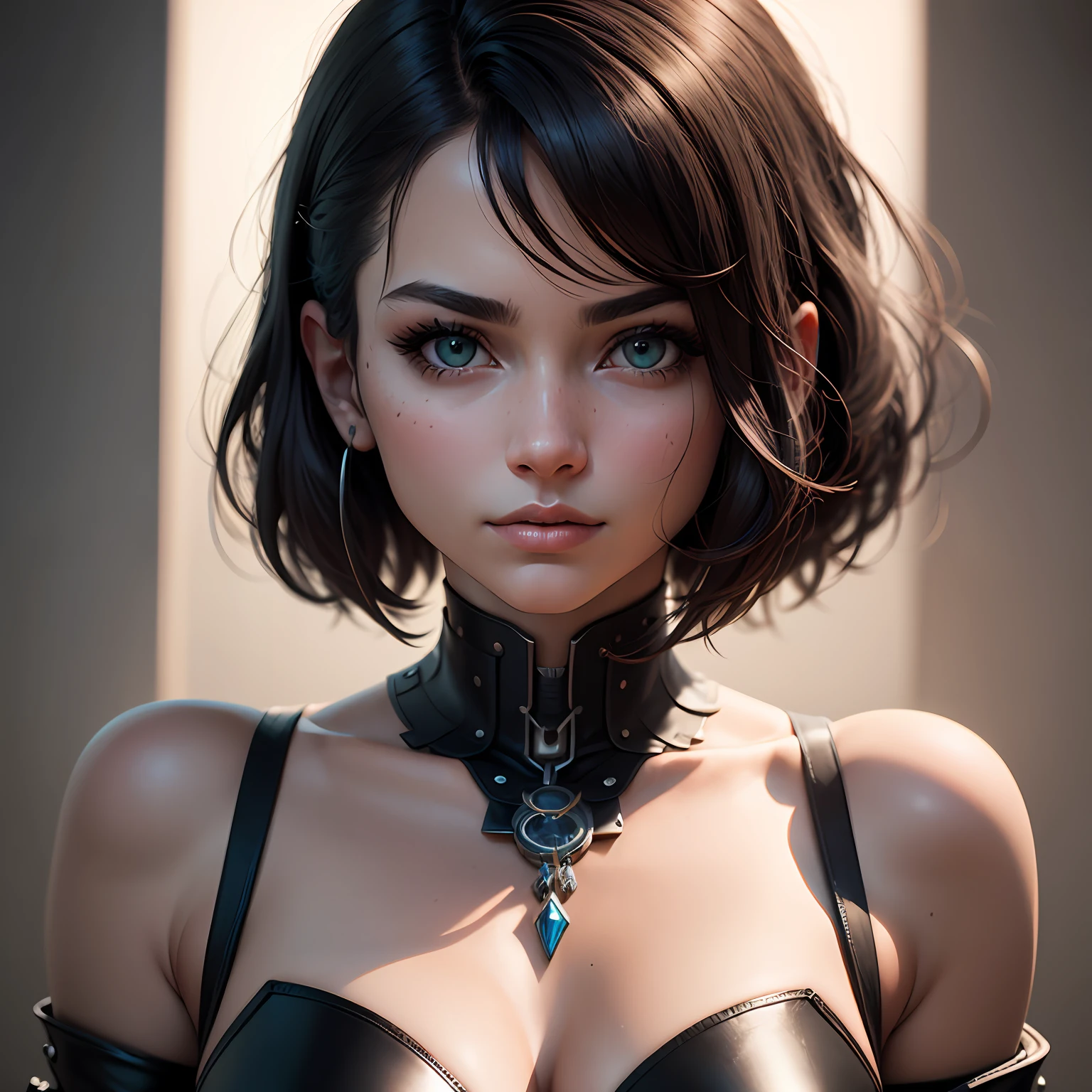 Como uma Yael Shelbia, fotografia realista, fotorrealista, realismo, contraste, fotografia, obra prima, Final fantasy's Like, Lucy cyberpunk edgerunners, dourado e sombrio, ethereal beauty, ethereal, ultra realista, 3d, 3D-rendering, porcelana, Melhor qualidade, anatomia humana, cabelos reais, cabelos curtos, Asymmetrical Cut Hair, cabelo em movimento, seios enormes, anatomia humana, posando para foto, translucido, (ethereal, Sonho), formidable, papel de parede 8k, Realistic Textures Dramatic Lighting, Trending na Art Station Cinestill 800