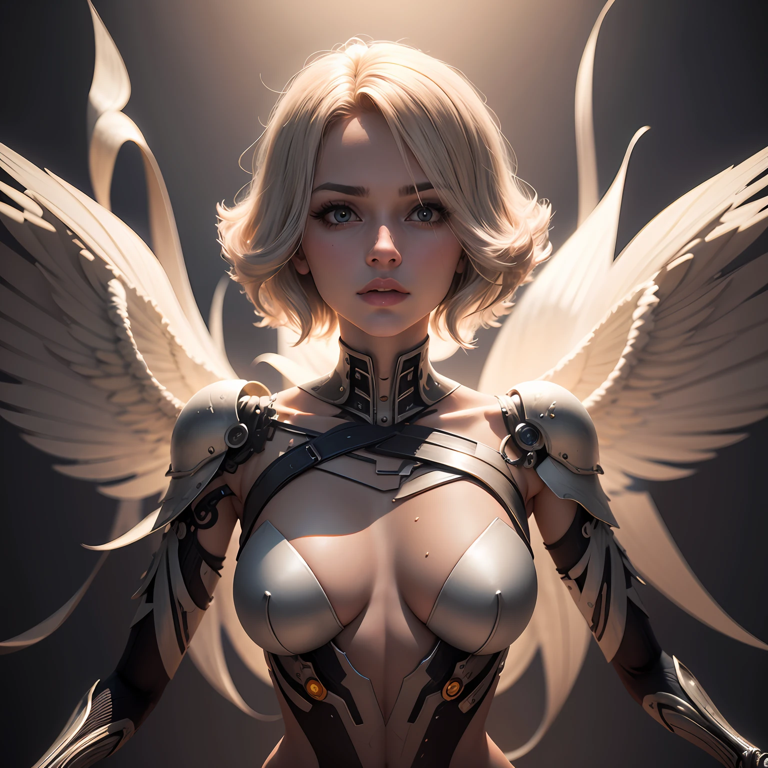 1 mulher, fotografia realista, fotorrealista, Realismo, contraste, fotografia, obra prima, Lucy cyberpunk edgerunners, dourado e sombrio, ethereal beauty, Ethereal, Ultra realista, ....3d, 3D-rendering, porcelana, melhor qualidade, anatomia humana, cabelos reais, cabelos curtos, Asymmetrical Cut Hair, cabelo em movimento, Seios enormes, anatomia humana, posando para foto, translucido, (Ethereal, sonho), formidable, papel de parede 8k, Realistic textures dramatic lighting, Trend at Art Station Cinestill 800