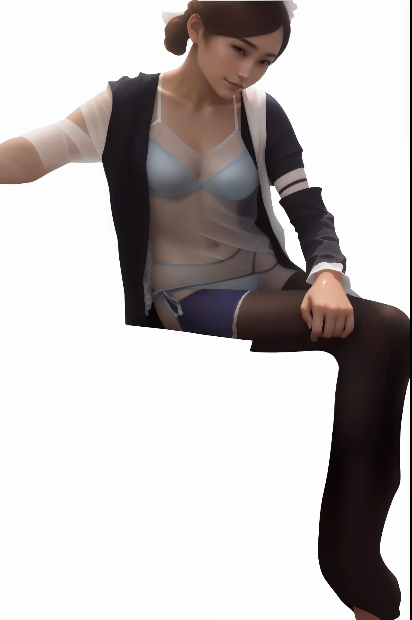 depth of field,best quality, ultra high res, (photorealistic:1.4),prefect anatomy,prefect skin, extremely intricate, 8k uhd, ,1 girl , 20yo,short chignon hair,(flat chest,covered,standing ,maid bikini,little smile, head dress, white cuff,a close up of a woman in a lingerie posing for a picture, lingeries beauty, thin lingerie,  lingerie camisole, lingerie!!, lingerie, laced lingerie, stuning, pretty, wearing , bautiful, clothes transparent, slim legs stick out,  is transparent, clothes are exposed,sexy exposed skin, small , thin chest,Japanese, fancy pantie,photo, wet with water transparent