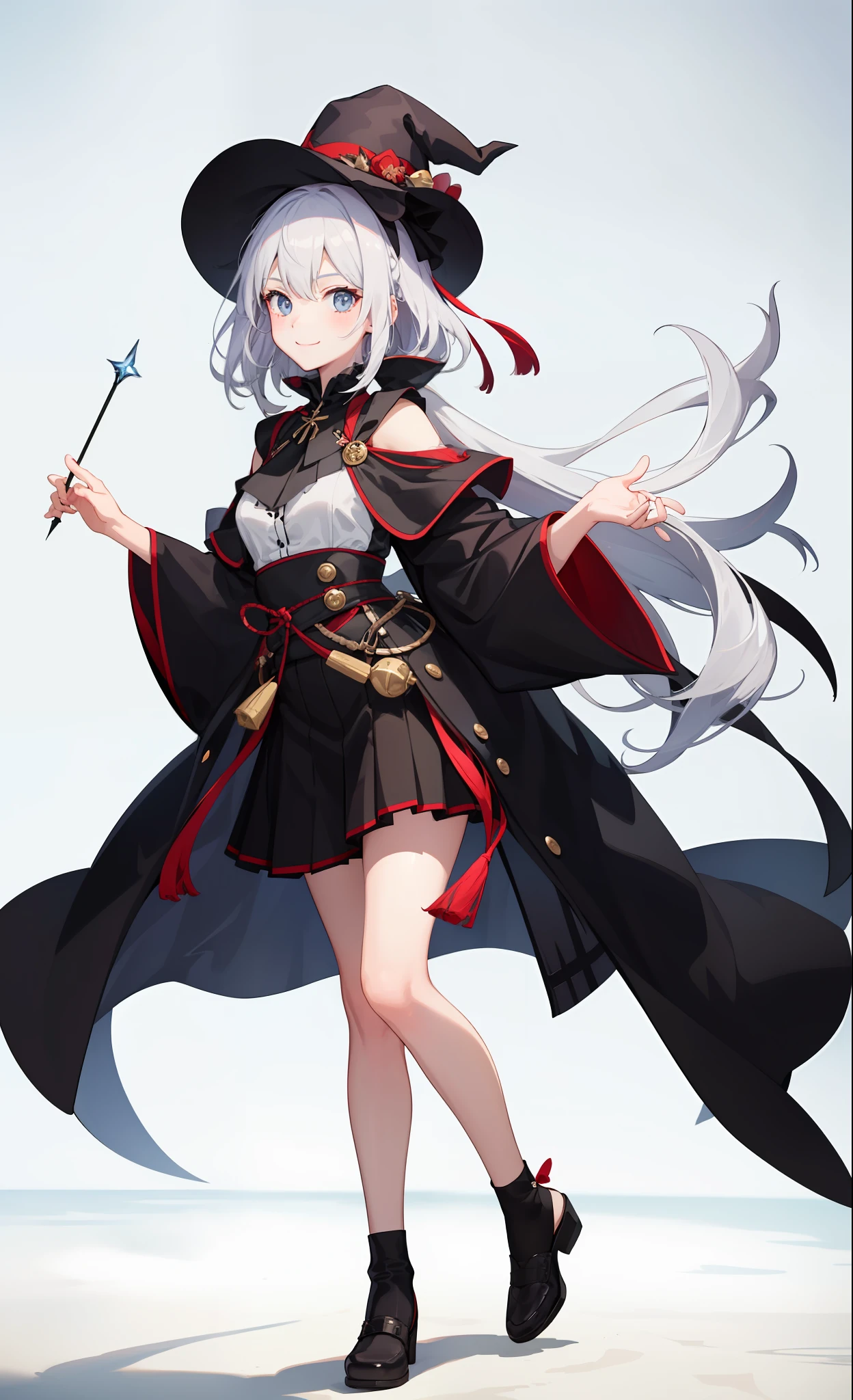 1girl in、A smile、The shirt、Blouse、skirt by the、(small tits)Chilarism、movement、Hats、cloaks、magic wands、sorcerer、white hair、
