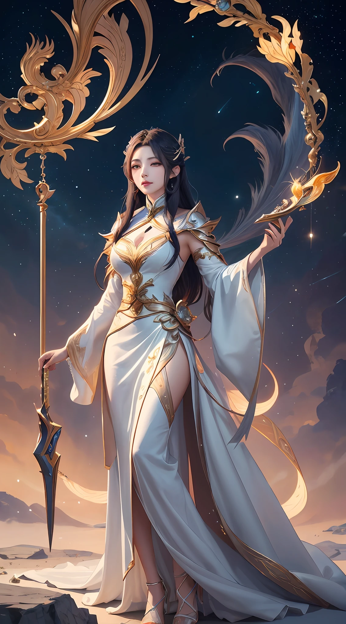 anime - style image of a woman in a white dress with long hair, full body xianxia, goddess. extremely high detail, trending on cgstation, irelia from league of legends, beautiful celestial mage, 8k high quality detailed art, irelia, astral witch clothes, highly detailed exquisite fanart, smooth anime cg art, extremely detailed goddess shot