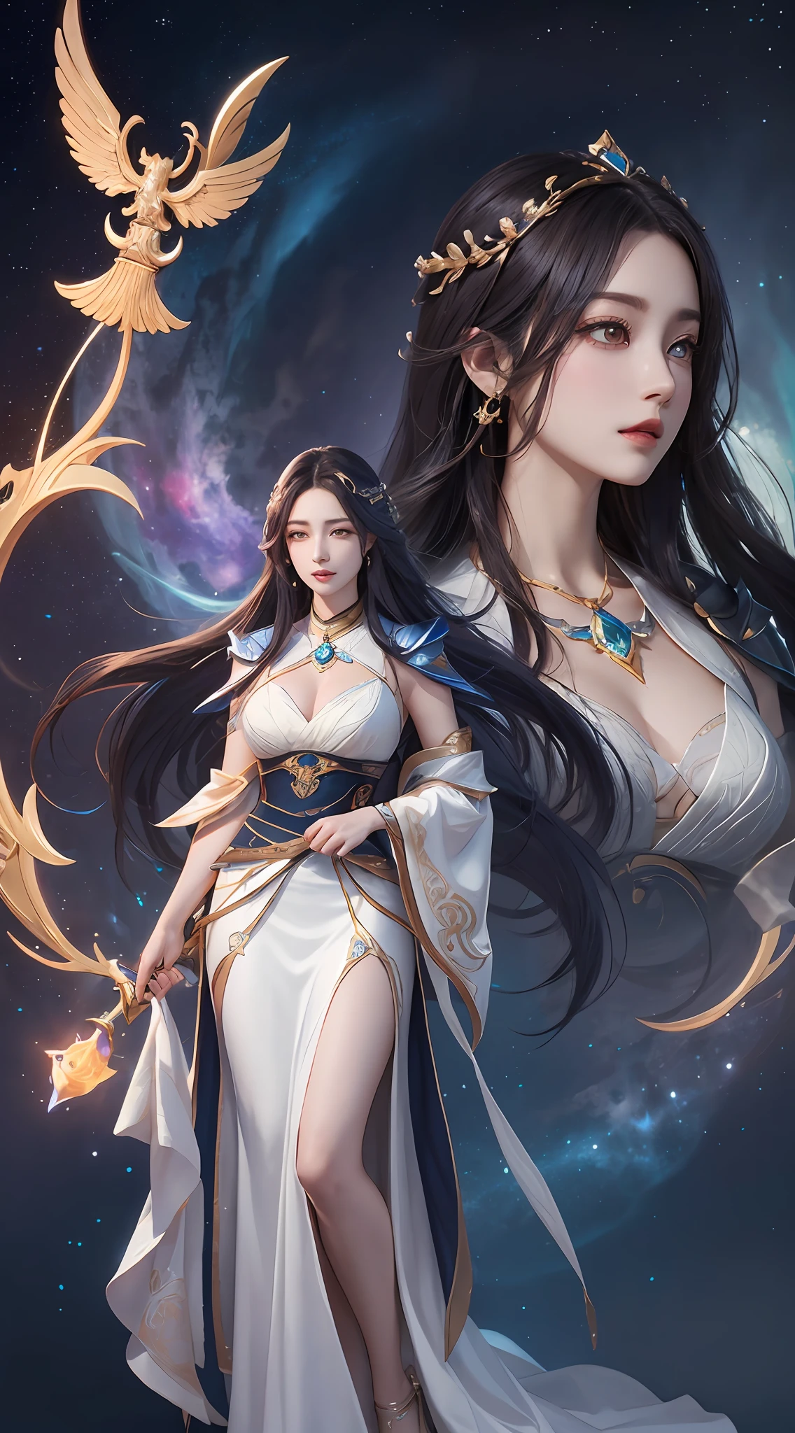 anime - style image of a woman in a white dress with long hair, full body xianxia, goddess. extremely high detail, trending on cgstation, irelia from league of legends, beautiful celestial mage, 8k high quality detailed art, irelia, astral witch clothes, highly detailed exquisite fanart, smooth anime cg art, extremely detailed goddess shot