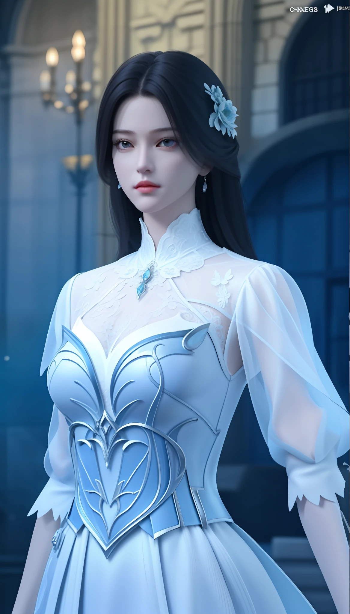 1girl, looking at viewer,
upper body, 3D, realistic,
large breasts, excessively frilled princess dress, draped clothes, jewelry, ornament, flower, lace trim,
masterpiece, best quality, 8k, detailed skin texture, detailed cloth texture,  beautiful detailed face, intricate details, ultra detailed,
rim lighting, side lighting, cinematic light, ultra high res, 8k uhd, film grain,best shadow, delicate, RAW