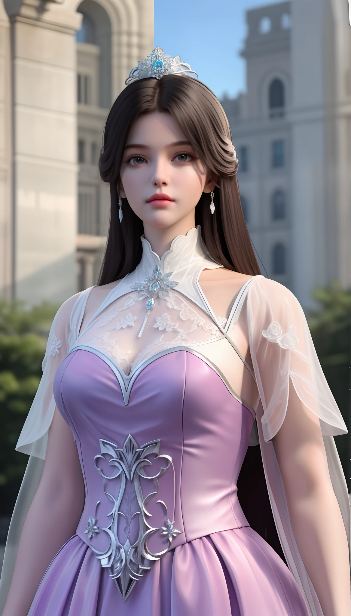 1girl, looking at viewer,
upper body, 3D, realistic,
large breasts, excessively frilled princess dress, draped clothes, jewelry, ornament, flower, lace trim,
masterpiece, best quality, 8k, detailed skin texture, detailed cloth texture,  beautiful detailed face, intricate details, ultra detailed,
rim lighting, side lighting, cinematic light, ultra high res, 8k uhd, film grain,best shadow, delicate, RAW