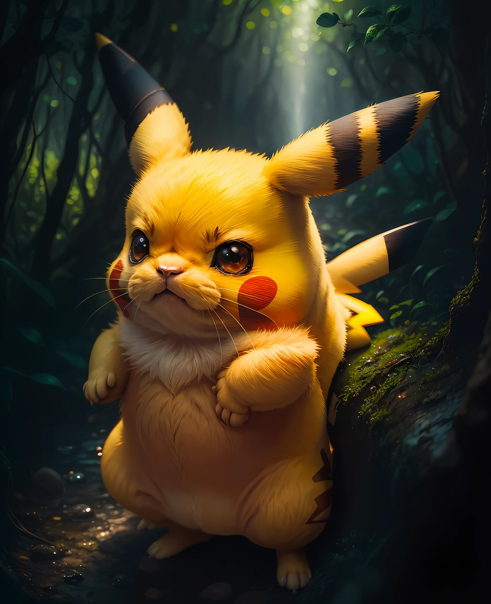 Masterpiece portrait of Real life Pikachu , hyperreal, nature, depth of field, to8contrast style.
