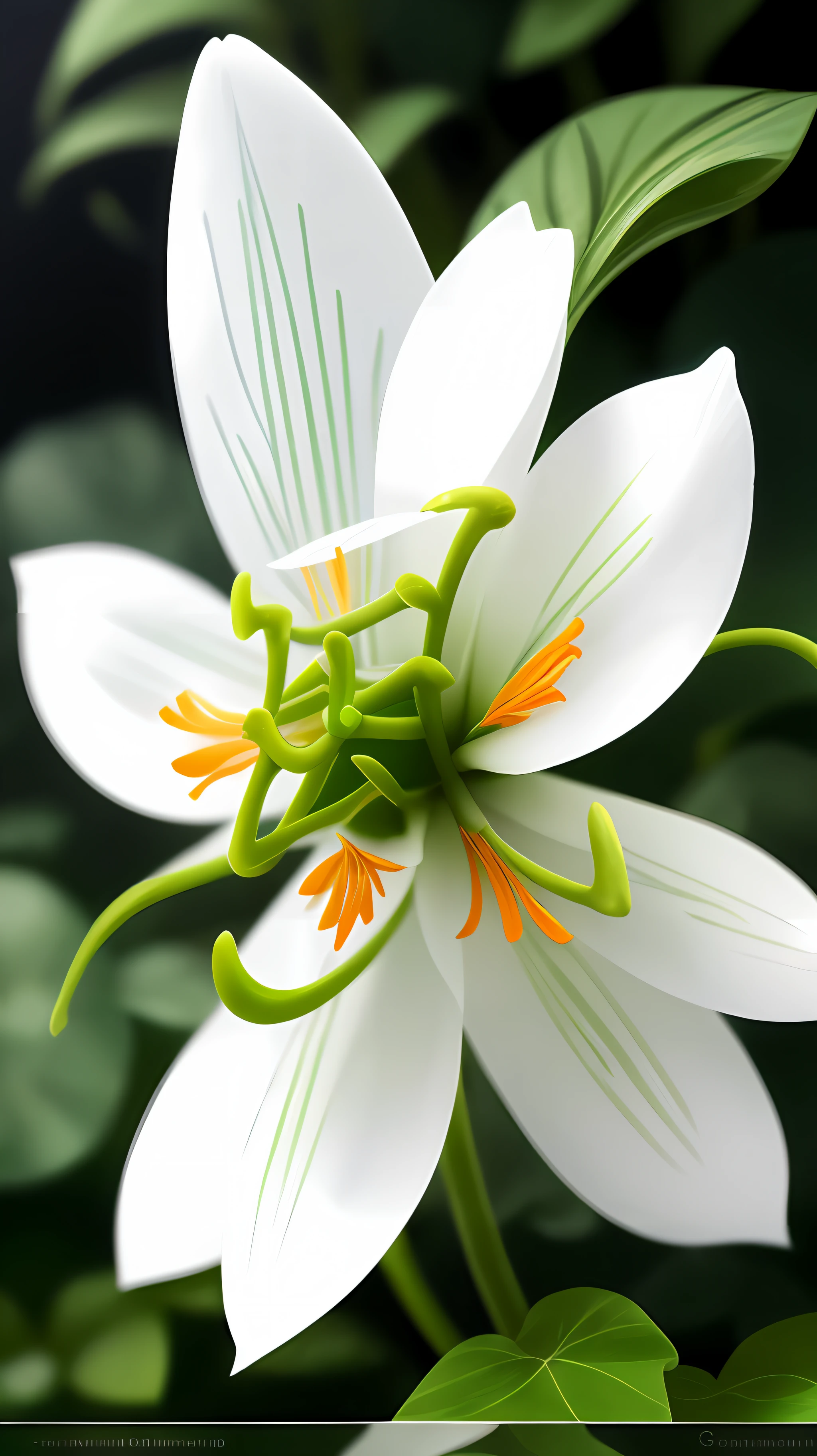 A white flower, transparent petals, as deep as sea water, crystal clear + dewdrops, 8K, HD, ivy, flowers, tropical plants