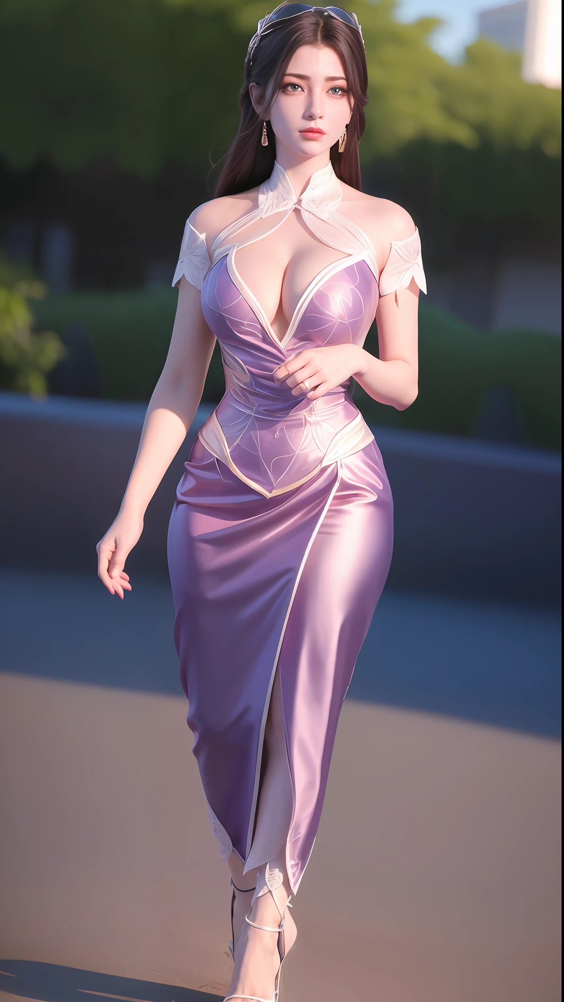 1个Giant Breast Girl，Best quality at best，tmasterpiece，illustratio，Full body photo，Jade foot，high-heels，an extremely  delicate and beautiful，The is very detailed，CG，Solidarity，8k wallpaper，astounding，finedetail，tmasterpiece，Best quality at best，offcial art，Very detailed CG unity 8K wallpaper，absurderes，Incredibly Ridiculous res，hugefilesize，ultra - detailed，A high resolution，The is very detailed，Beautiful detailed girl，very detailed eyes and faces，beatiful detailed eyes，light in face，round form，， Real face，standing on your feet，Natural face，Textured clothes，耳Nipple Ring，eyeslashes，Hair_decorations，jewely，gentlesoftlighting，电影灯光，Baotou head，