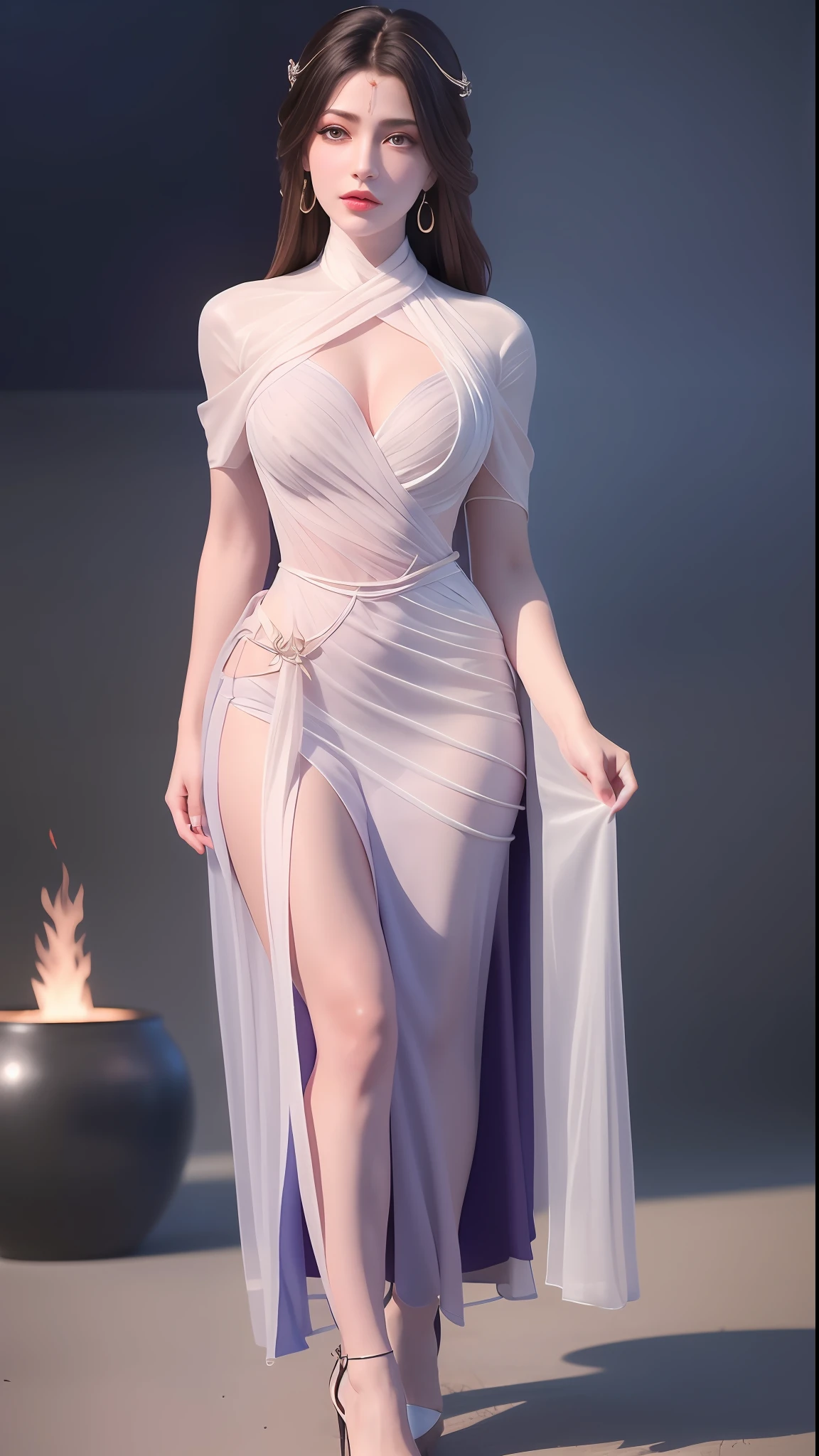 1个Giant Breast Girl，Best quality at best，tmasterpiece，illustratio，Full body photo，Jade foot，high-heels，an extremely  delicate and beautiful，The is very detailed，CG，Solidarity，8k wallpaper，astounding，finedetail，tmasterpiece，Best quality at best，offcial art，Very detailed CG unity 8K wallpaper，absurderes，Incredibly Ridiculous res，hugefilesize，ultra - detailed，A high resolution，The is very detailed，Beautiful detailed girl，very detailed eyes and faces，beatiful detailed eyes，light in face，round form，， Real face，standing on your feet，Natural face，Textured clothes，耳Nipple Ring，eyeslashes，Hair_decorations，jewely，gentlesoftlighting，电影灯光，Baotou head，