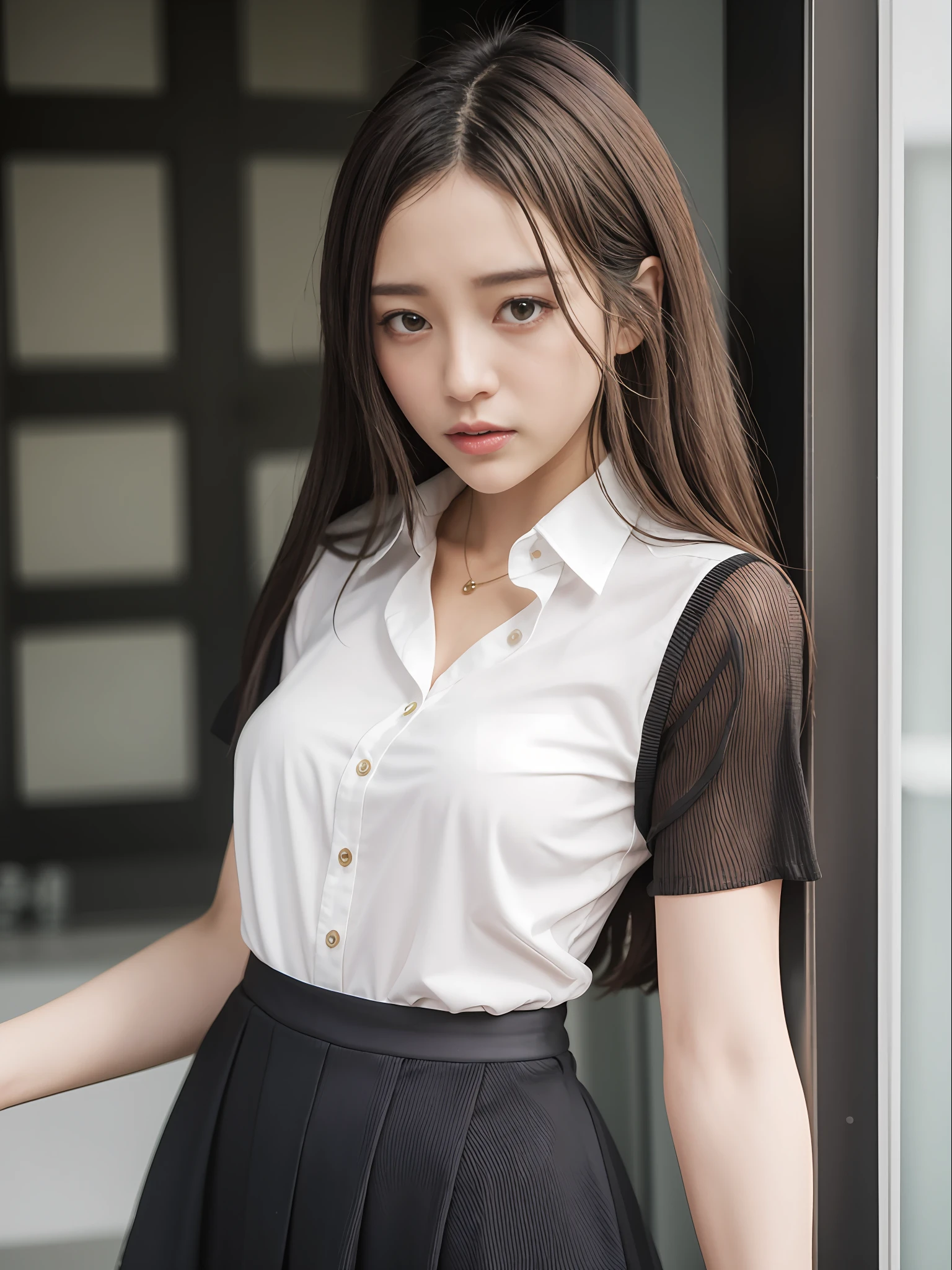 White shirt,Black dress