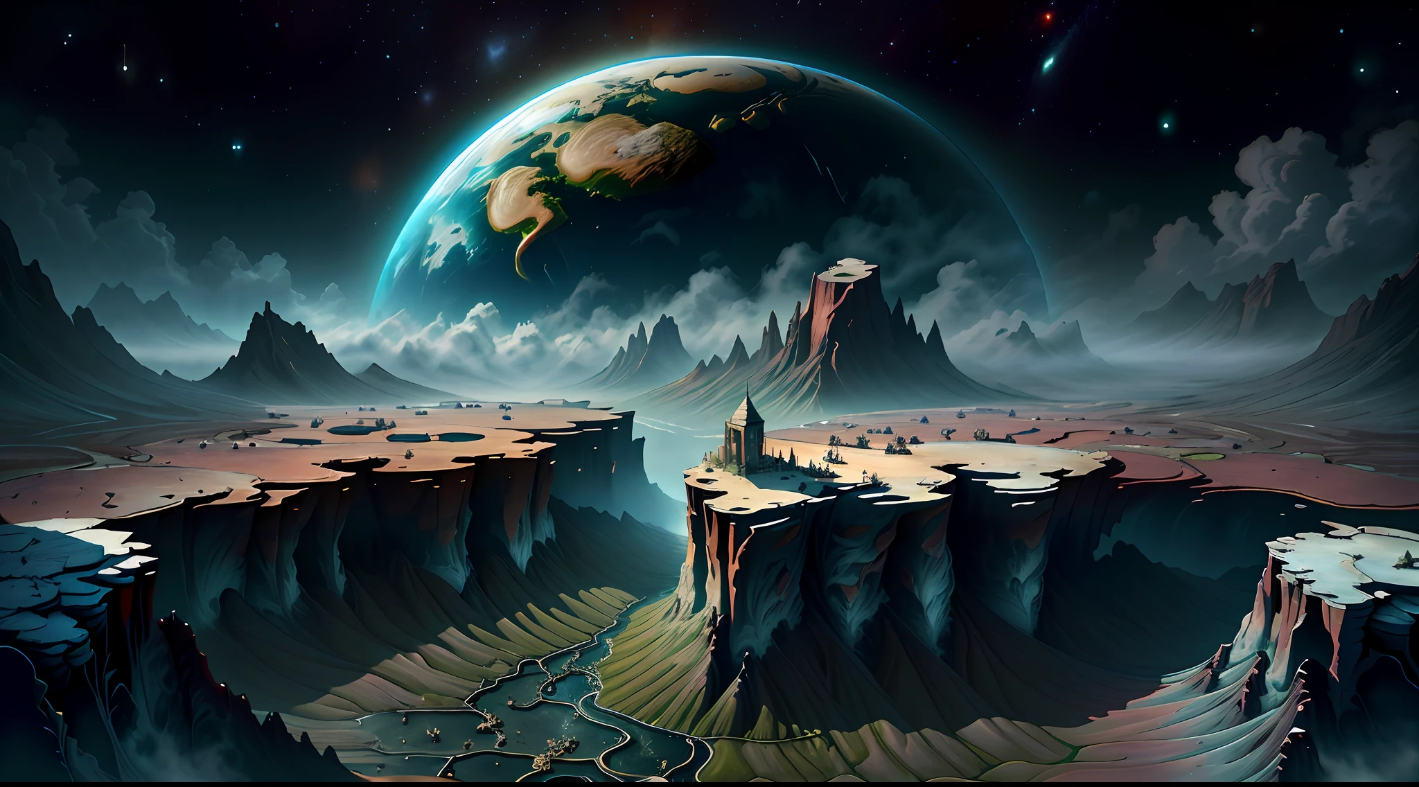 Planet earth as seen from space, muito belo e realista, next to another gigantic and immensely beautiful planet, Beautiful and realistic space scenery, obra-prima, melhor qualidade, alta qualidade, extremamente detalhado CG unidade de papel de parede 8k, Trend in ArtStation, trend in CGSociety, intrincado, alto detalhe, dark and dramatic environment