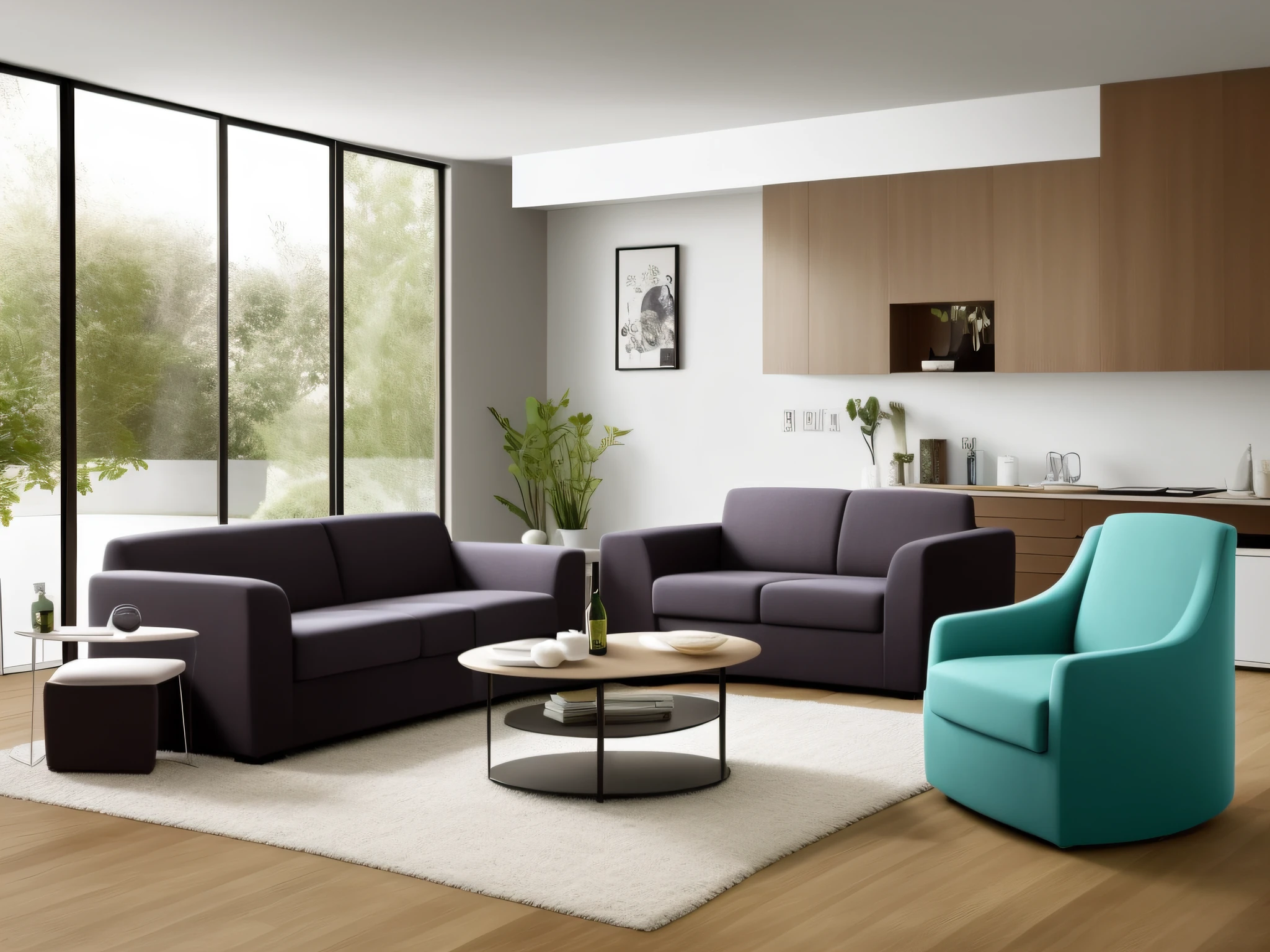Crear un living moderno, con cava de vinos, sillones. Ultra moderna