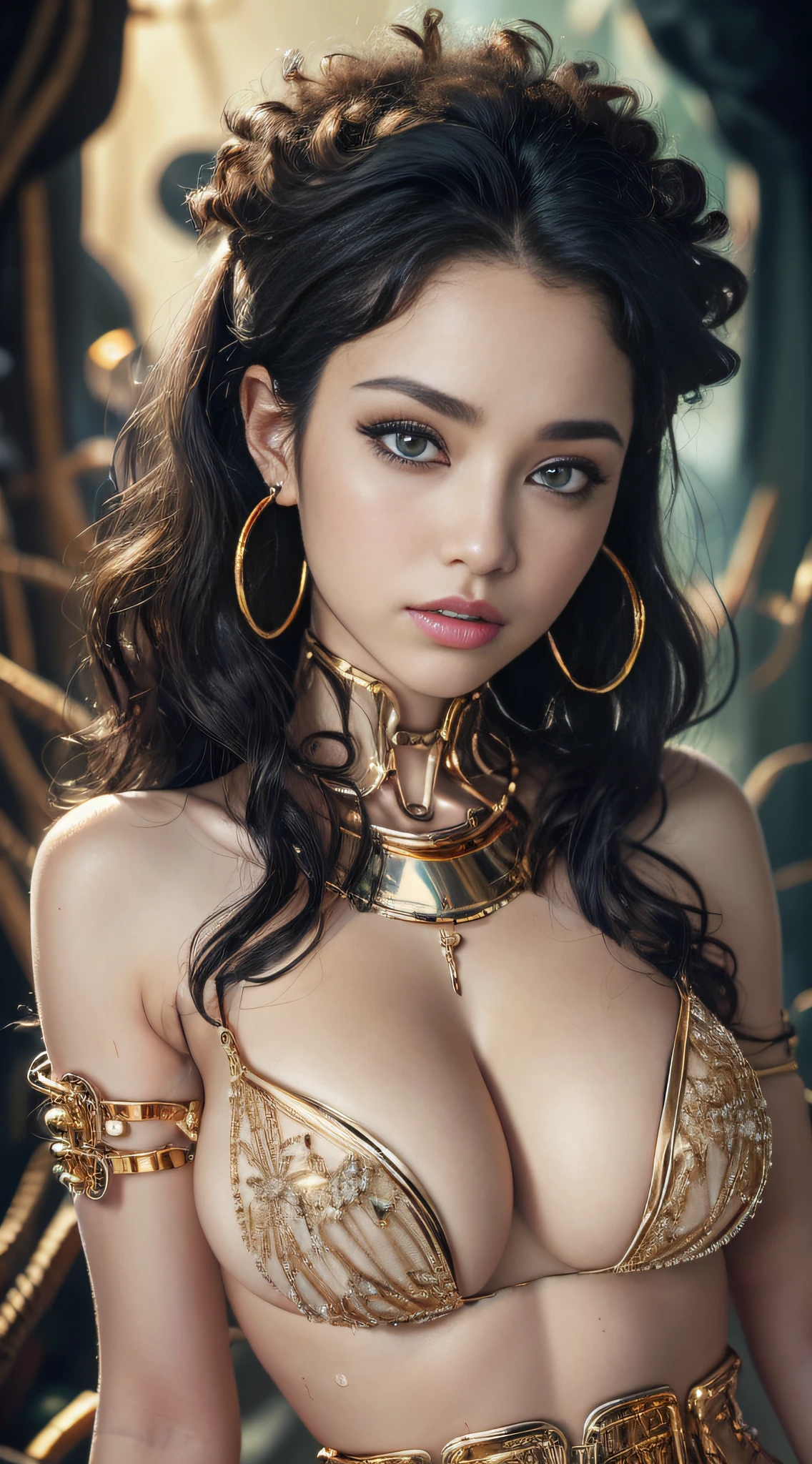 Big puffy breast in gold metal jewelry niples covers