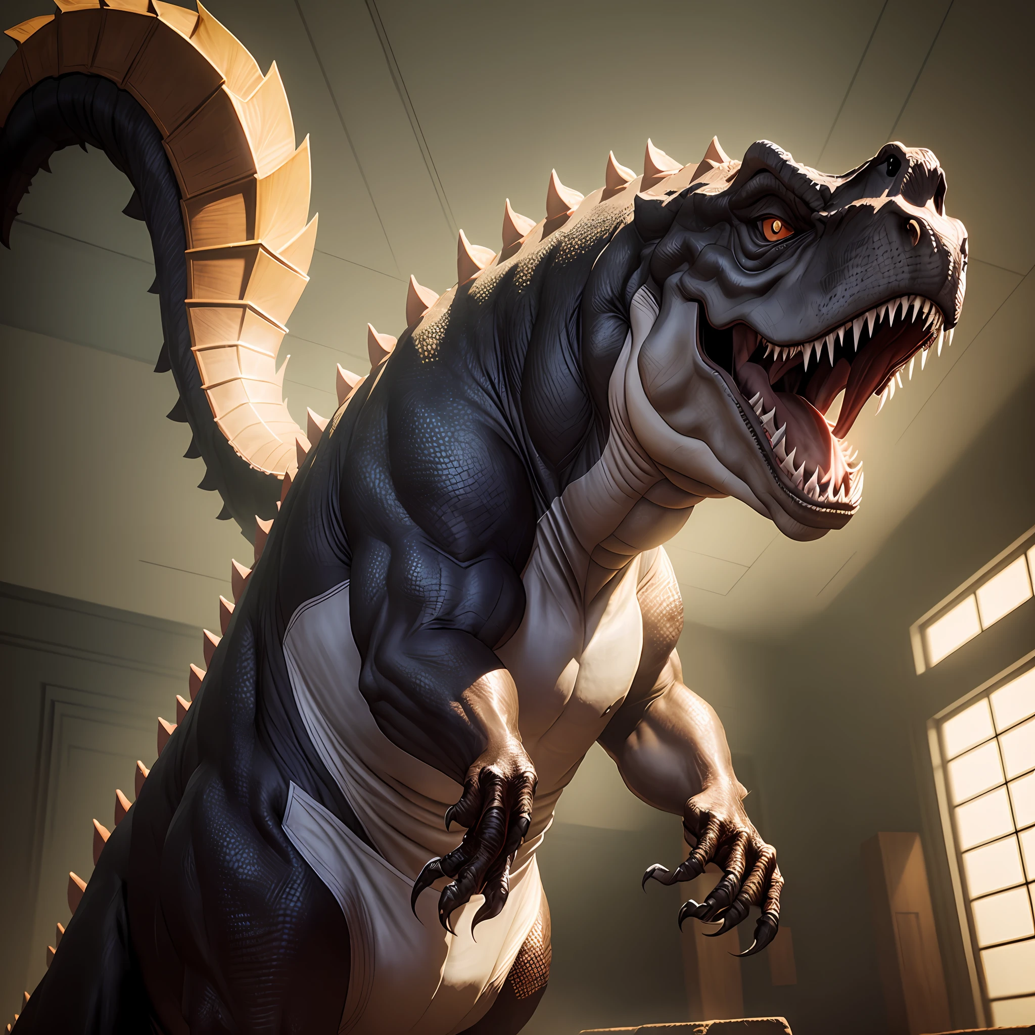 (master part), melhor qualidade, ultra-detalhado, an extremely realistic and imposing depiction of a fierce T-rex in all its glory.