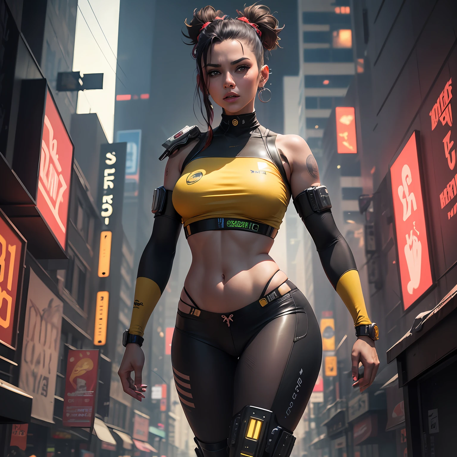 Lucy's Cyberpunk edge runners como, Erectile beauty, seios grandes, corpo inteiro, dinamic poses, fundo amarelo, Cartaz cyberpunk, Technological weapon, papel de parede 8k, melhor qualidade, Tranding Tampos Pintreste.