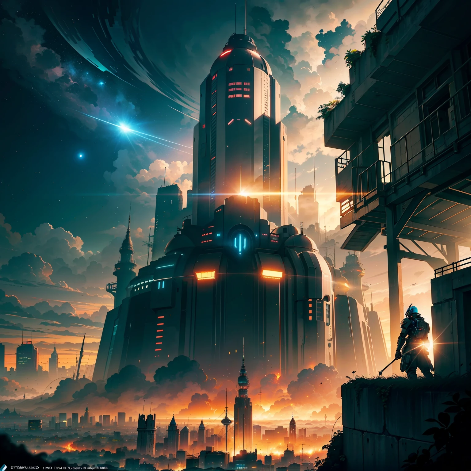 Fortress-shaped city with large robotic walls in the cyber punk style isolated by a large metal bridge,vista de cima a noite repleta de luzes, obra-prima, (realismo: 1.4), melhor qualidade, beautiful lighting, ray tracing, space background, (fundo muito detalhado, fundo ocupado complexo: 0.8), Terra no fundo, foco claro, Volumetric mist, 8k uhd, dslr, alta qualidade, grain of film, Foto realism, lomografia, (HDR: 1.2) --auto