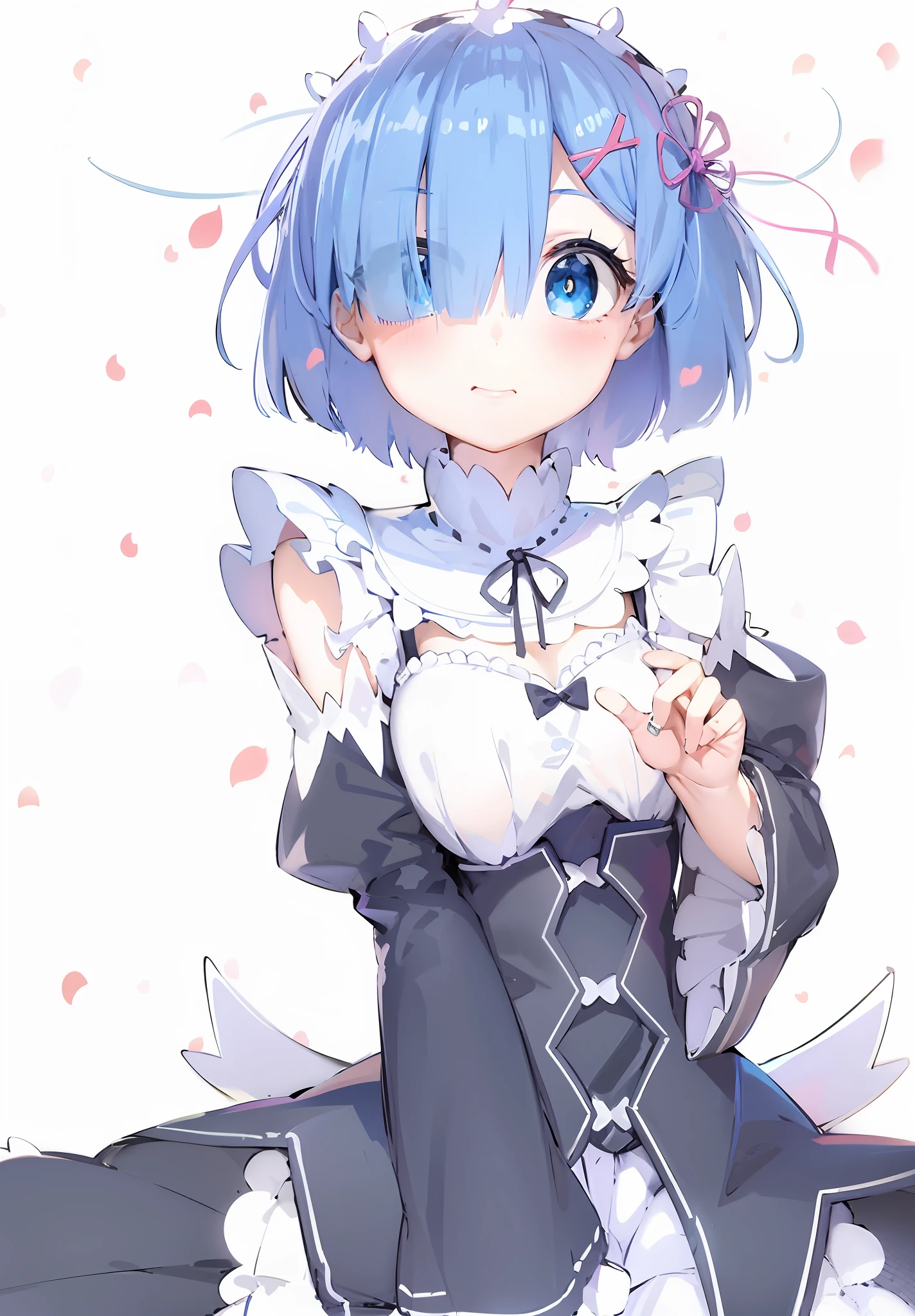 anime girl with blue hair and blue eyes sitting on the ground, Rem Rezero, **** in dress, small curvaceous ****, anime moe art style, small **** girl, cute anime waifu in a nice dress, cirno touhou, Splash art anime ****, an anime portrait of cirno, the anime girl is crouching, ****