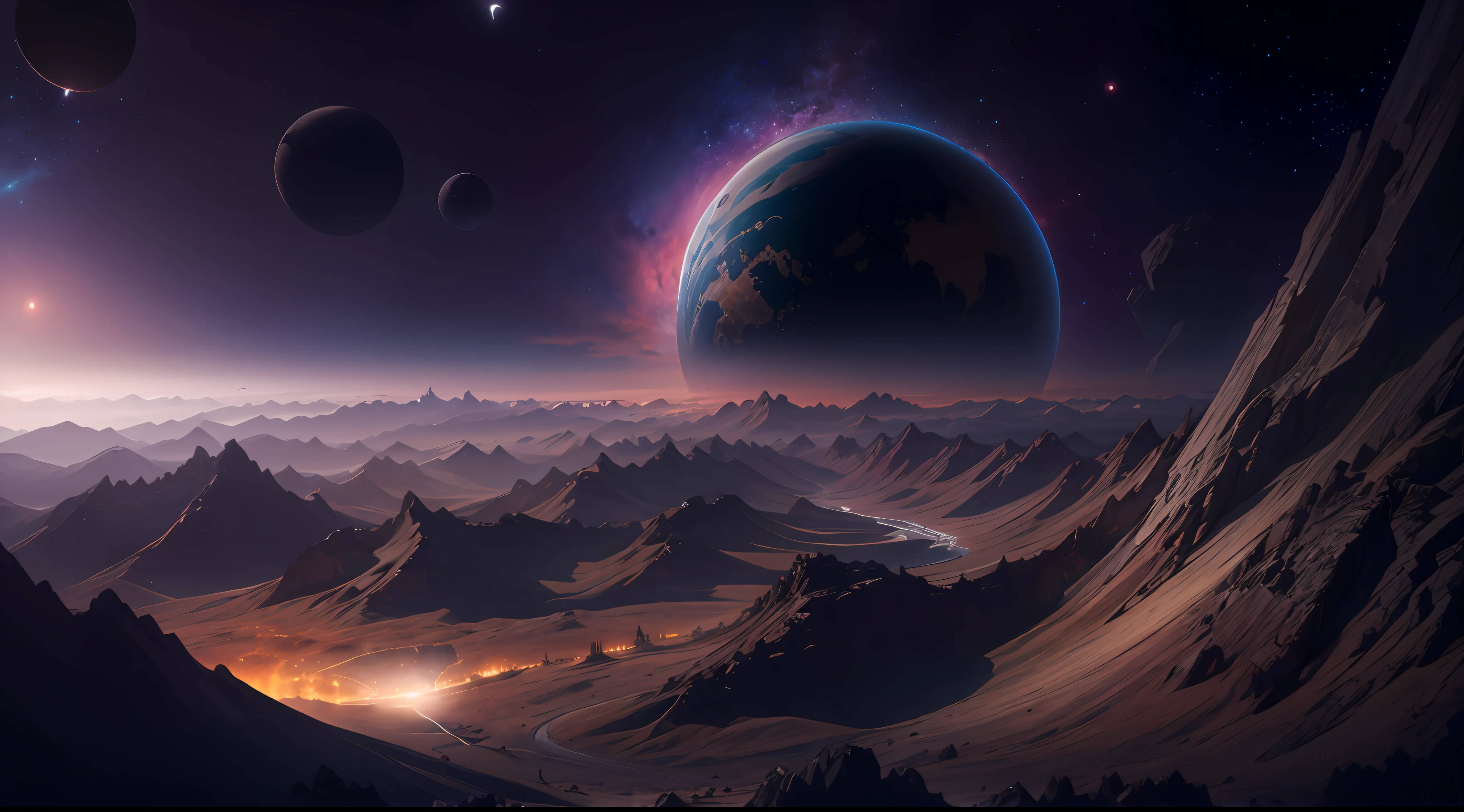 Super earth seen from space, planeta muito belo e realista, in a beautiful galaxy, Beautiful and realistic space scenery, obra-prima, melhor qualidade, alta qualidade, extremamente detalhado CG unidade de papel de parede 8k, Trend in ArtStation, trend in CGSociety, intrincado, alto detalhe, dark and dramatic environment --auto