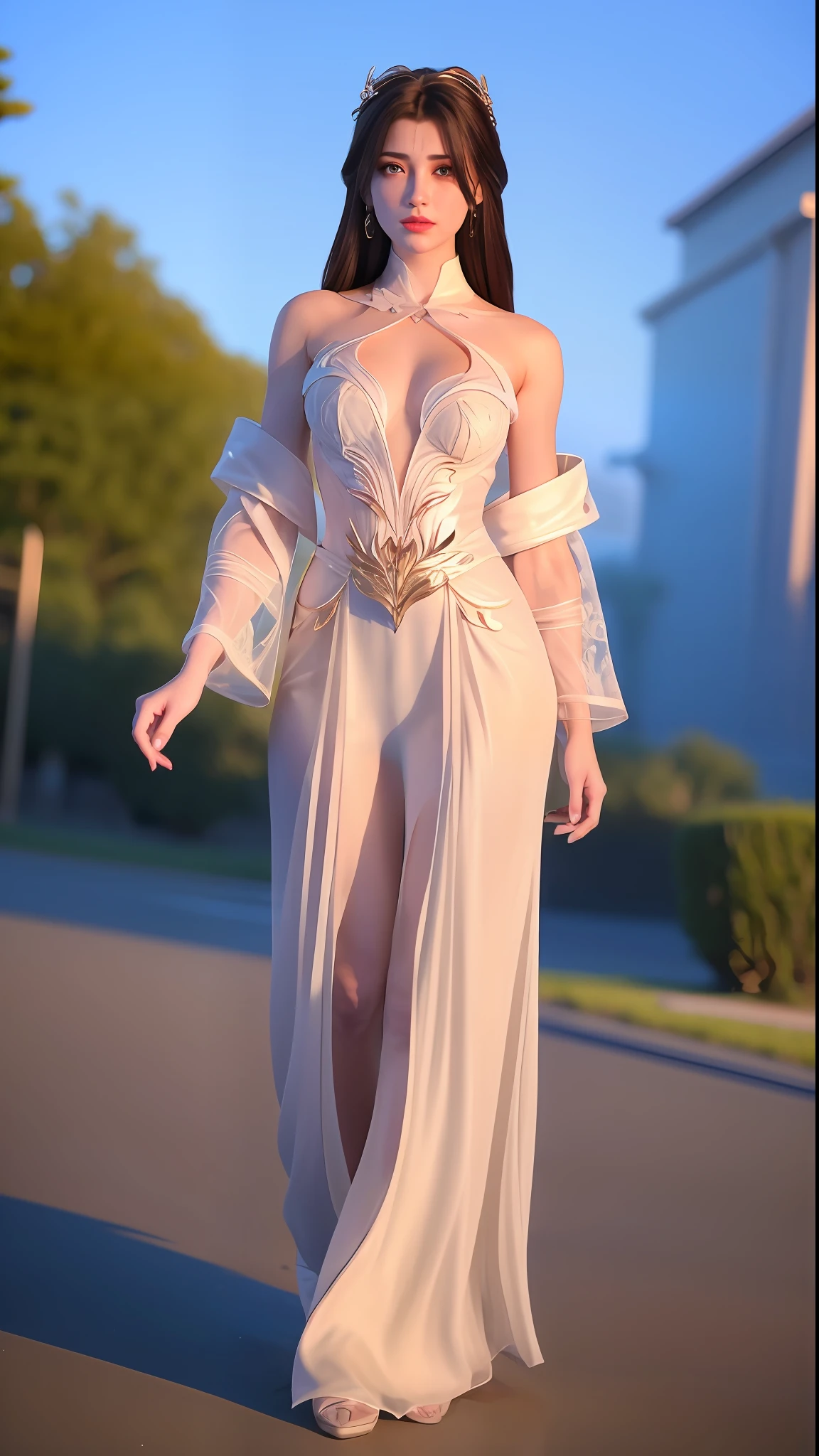 1个Giant Breast Girl，Best quality at best，tmasterpiece，illustratio，Full body photo，Jade foot，high-heels，an extremely  delicate and beautiful，The is very detailed，CG，Solidarity，8k wallpaper，astounding，finedetail，tmasterpiece，Best quality at best，offcial art，Very detailed CG unity 8K wallpaper，absurderes，Incredibly Ridiculous res，hugefilesize，ultra - detailed，A high resolution，The is very detailed，Beautiful detailed girl，very detailed eyes and faces，beatiful detailed eyes，light in face，round form，， Real face，standing on your feet，Natural face，Textured clothes，耳Nipple Ring，eyeslashes，Hair_decorations，jewely，gentlesoftlighting，电影灯光，Baotou head，