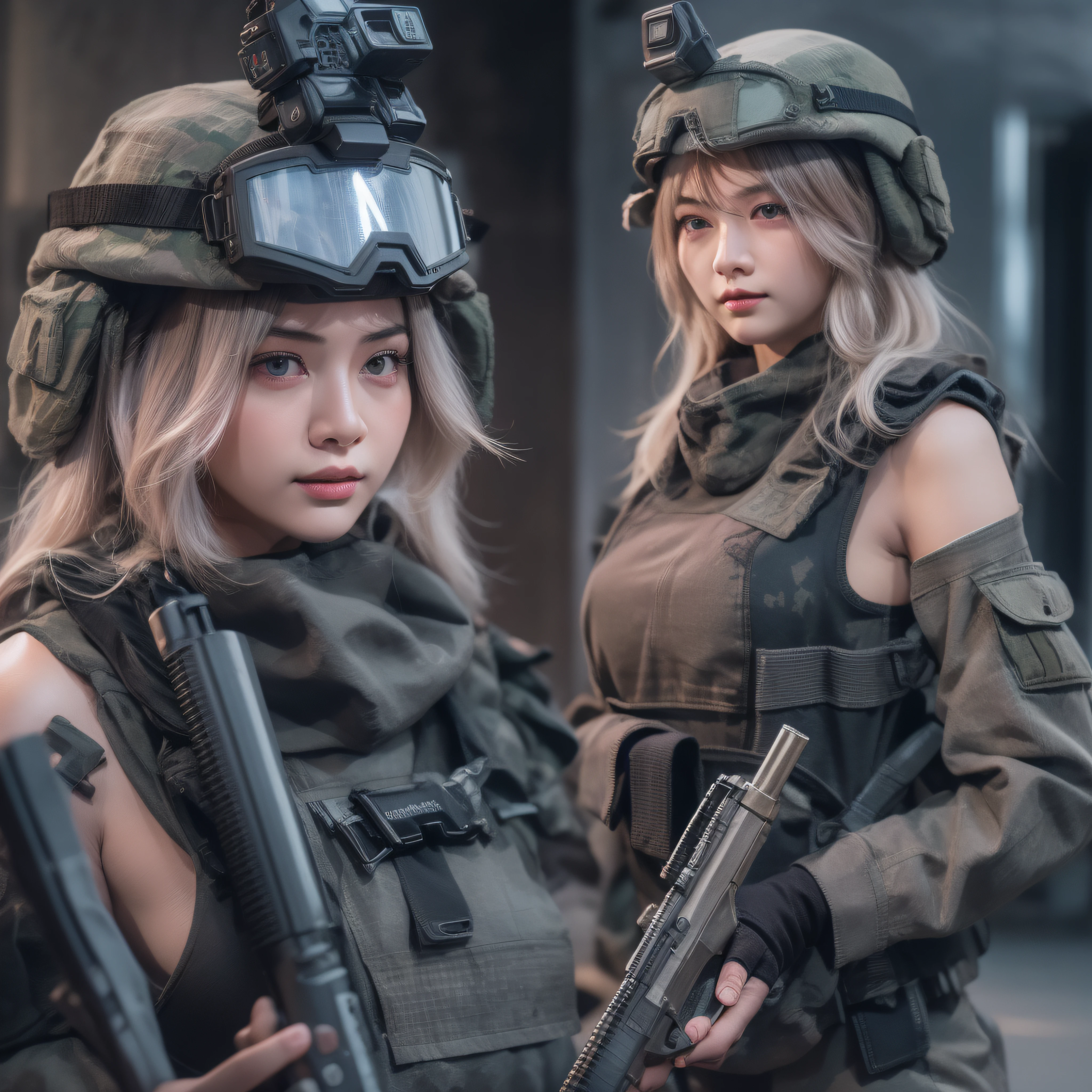 8k, RAW photo, portrait, best quality, ultra high res, photorealistic, woman in a helmet holding a gun and wearing a helmet, mechanized soldier girl, soldier girl, beautiful female soldier, infantry girl, m4 sopmod ii girls frontline, professional cosplay, military girl, inspired by Leng Mei, with rifle, kanliu666, 🕹️ 😎 🔫 🤖 🚬, soldier, realistic cosplay