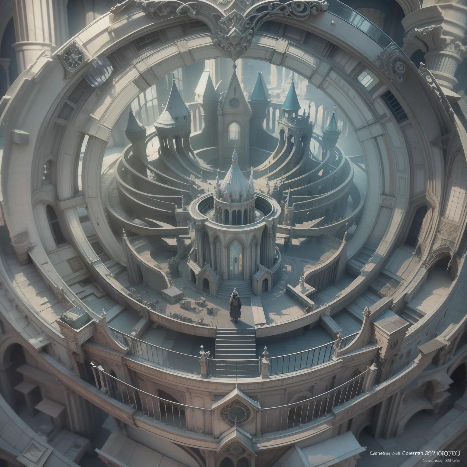 um close up de um castelo em um objeto circular de prata, Catedrais cromadas, castelo futurista, silver insignia, Castelo Cyberpunk, hdrp render, feito de prata brilhante, Arte do Chrome, Hogwarts 2 0 7 7, Described as a 3D rendering, Castelo de Alta Fantasia, Cryptidcore, renderizado em cinema 4 d, renderizado em cinema4d
