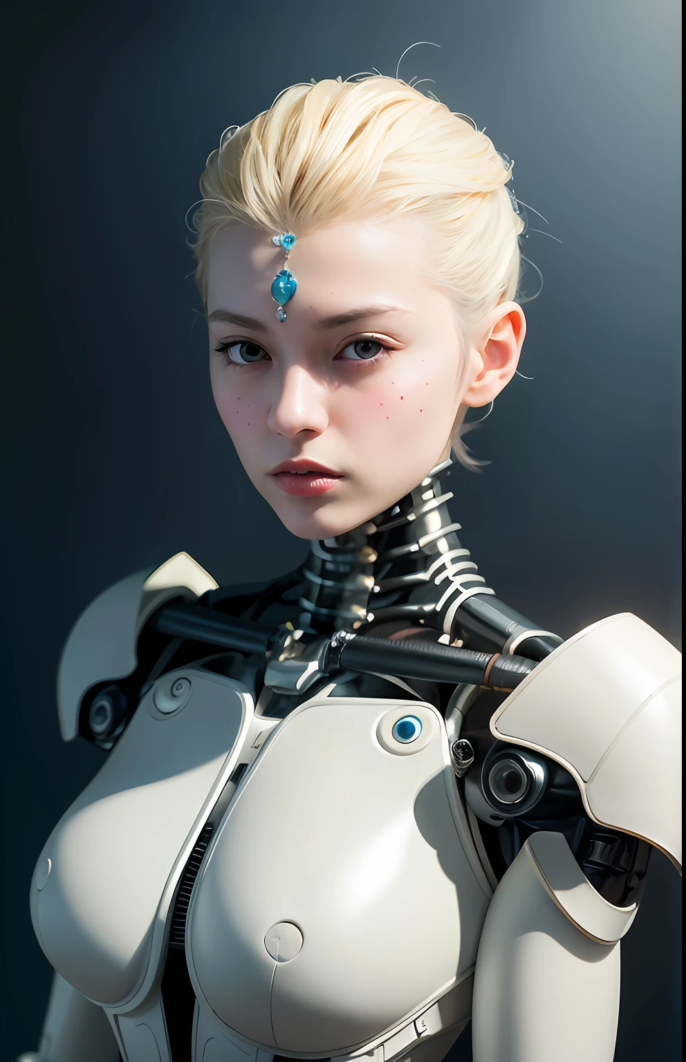 Creating the perfect character iai well detailed with thin waist technology big hair fair skin fair skin detail blue eyes with robotic circuits