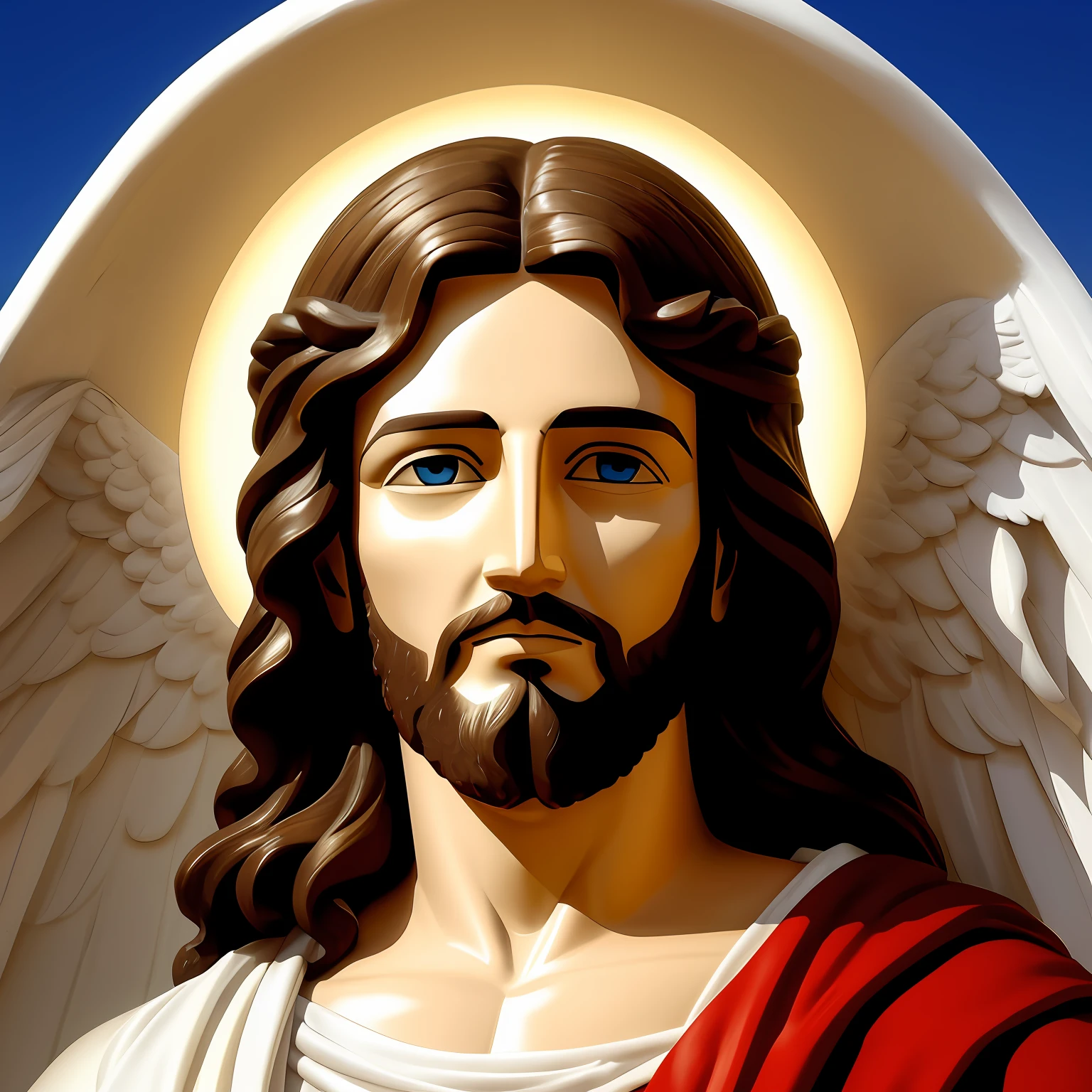 Make an angelic image of the face of Jesus, piedoso, calm and peaceful, mais realista