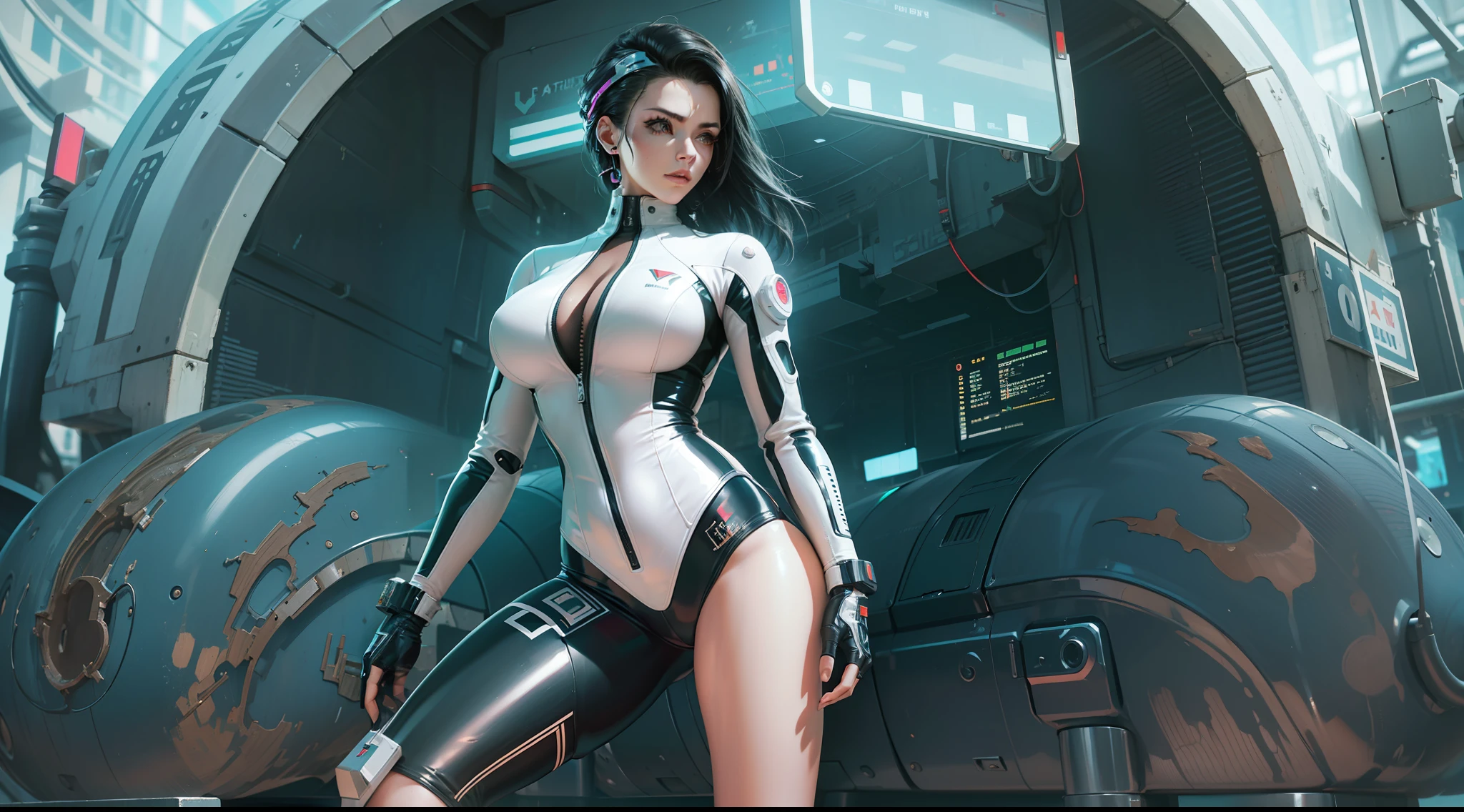 arafed woman in latex posing in a futuristic setting, cyberpunk glossy latex suit, an oppai cyberpunk, cybersuit, cyberpunk bodysuit, Cyberpunk 2 0 y. o model girl, wlop glossy skin, 2b, 2 b, cyber suit, cyberpunk suit, cyber suit, beautiful cyberpunk woman model, futuristic glossy latex suit, goth cybersuit, CGsociety masterpiece
