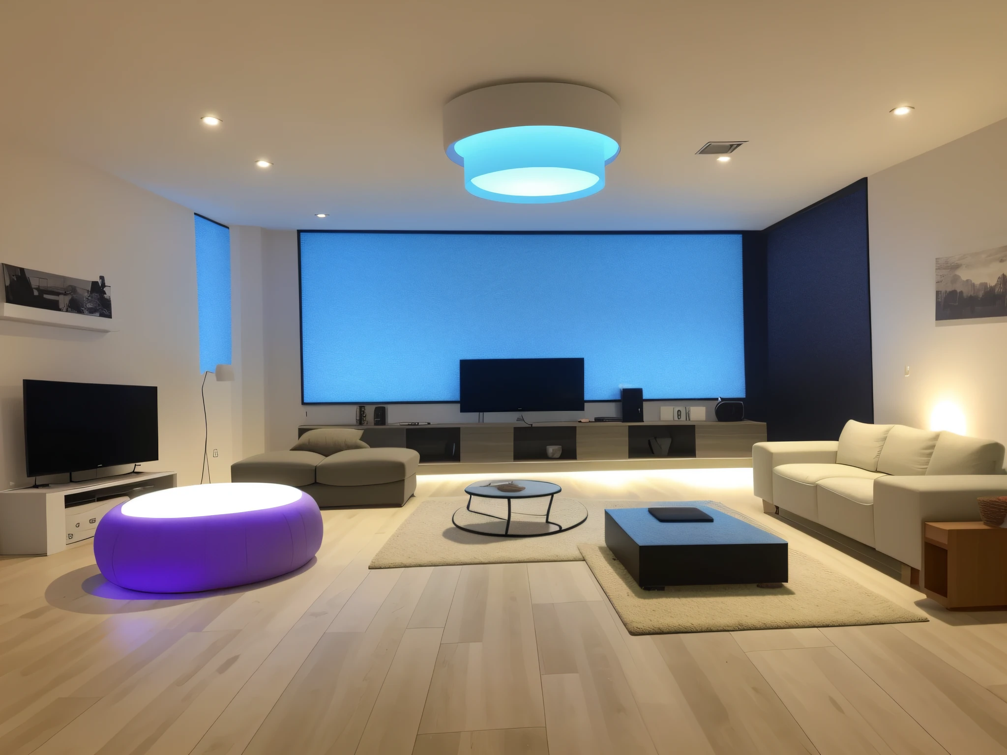 Crear un living moderno con pantalle de led de 60", bodega de vinos, sillones. Ultra moderna