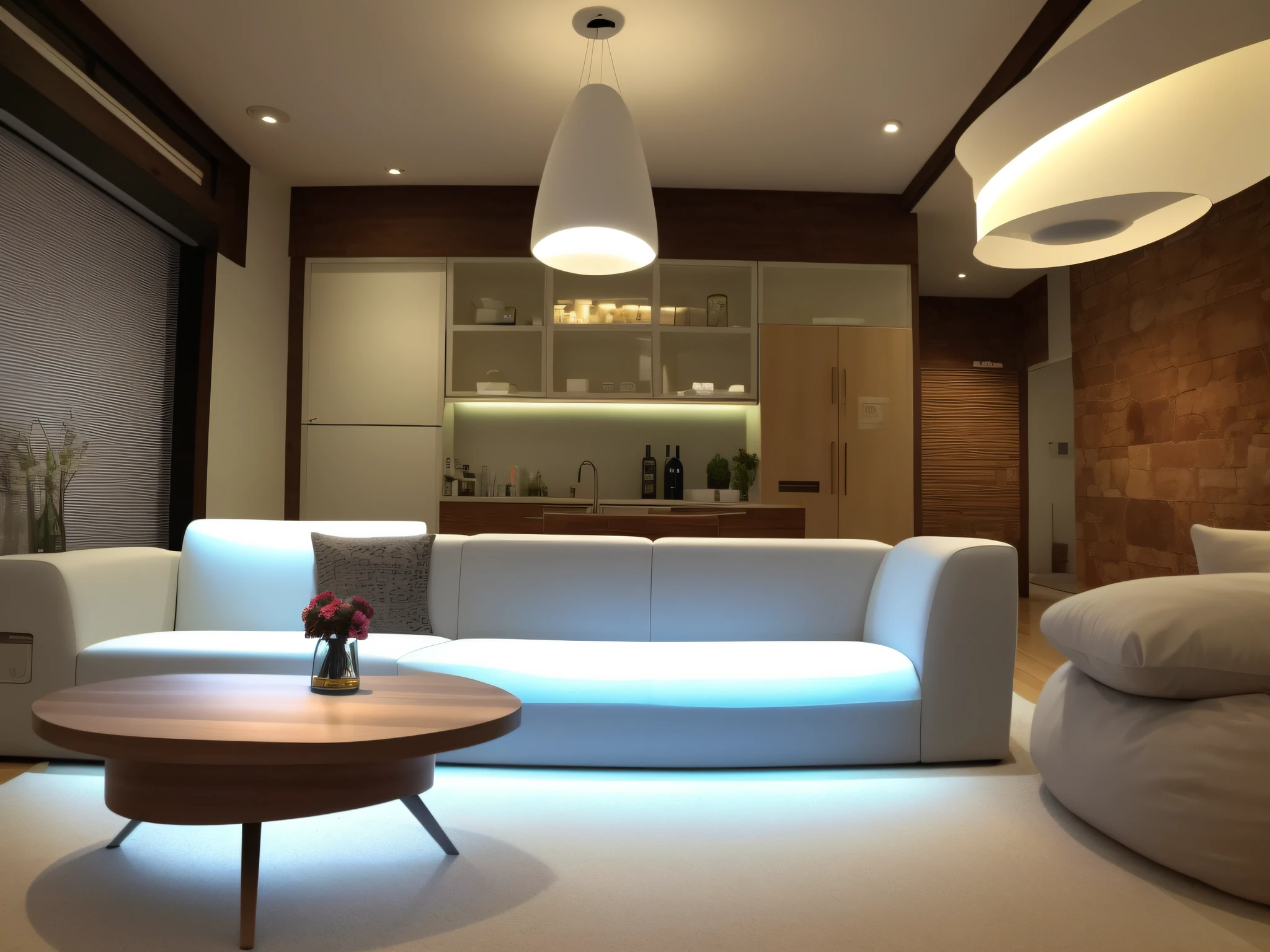 Crear un living moderno con pantalle de led de 60", bodega de vinos, sillones. Ultra moderna