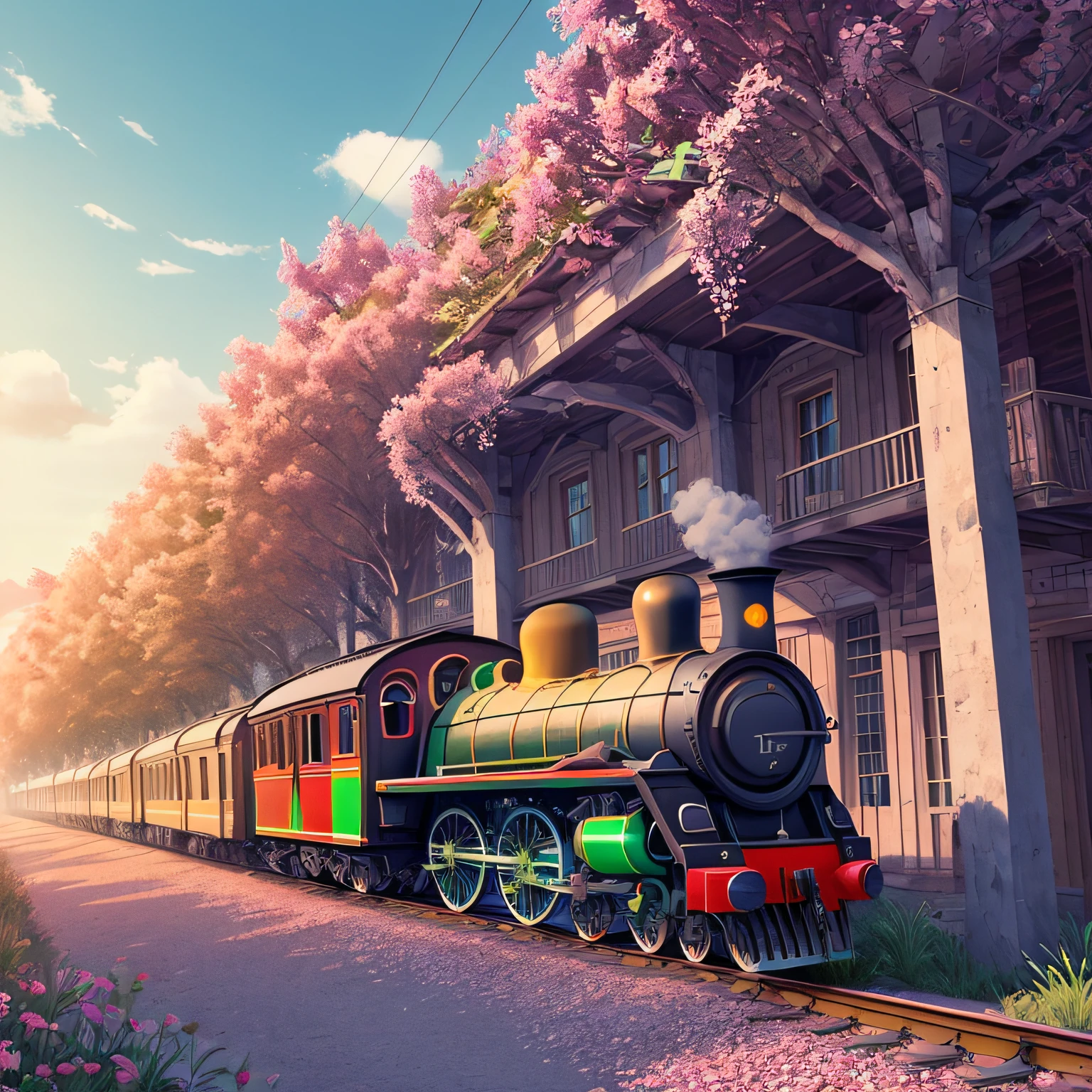 Cartoon in 3D style, adorable monkey driving a steam train, only head sticking out of the train window, cute, fluffy, 3d art, Disney, pixar cinematic art, realistic unreal engine Render, vibrant, pixar art, background blur , 64k, RPG, Game character** use only these colors in the image , RGB#ebd443, RGB#2e6233#, RGB#d1e3d3#, RGB#7b3e1f#, RGB#78b256#, RGB#e6af61#, RGB#8ec88c# , RGB#886f33#, RGB#aec160#, RGB#5f8923#, RGB#98dc6e#][#78b156#, RGB#2e6233#, RGB#d1e3d3#, RGB#7b3e1f#, RGB#e6af61#, RGB#8ec88c# , RGB#886f33#, RGB#aec160#, RGB#98dc6e --auto