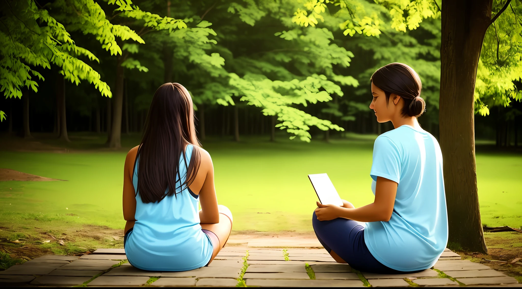 "Illustration of a person seeing the good in a bad situation that happened to them. The image should show the person in a relaxed and tranquil position, com um sorriso no rosto. She may be sitting in a comfortable chair, ou deitada em uma rede, or even sitting on a bench in a park. No entanto, What is important is that the person is demonstrating a positive attitude toward something that has happened recently, algo que normalmente seria considerado negativo ou ruim. Talvez ela tenha perdido o emprego, ou terminado um relacionamento, or even gone through a health problem. Mas, mesmo assim, She's showing a positive outlook, Finding the good in a difficult situation. O fundo da imagem pode ser um ambiente tranquilo, com detalhes suaves e cores suaves. The image should convey the feeling of calm and serenity, as if the person were in a moment of introspection and reflection. No entanto, ao mesmo tempo, The image should convey the idea that the person is finding a healthy way to cope with the difficult situation they have faced, transformando-a em uma oportunidade de crescimento e aprendizado.” --auto