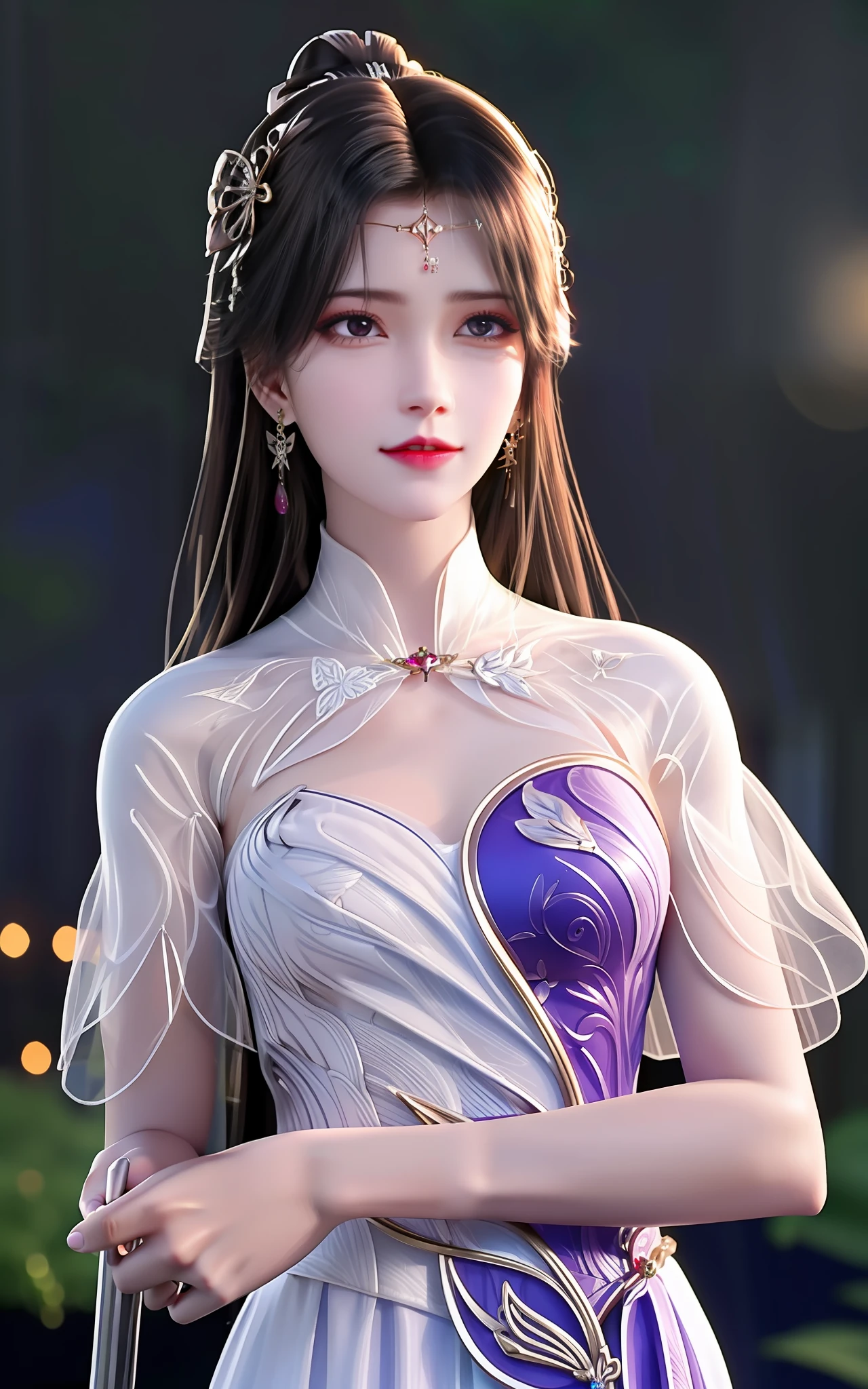 best quality,masterpiece,highres,cg,
1girl,weapon,sword,long hair,dress,water,solo,jewelry,white dress,earrings,hair ornament,splashing,upper body,hair bun,black hair,
lighting,candid,Photograph,high resolution,4k,8k,Bokeh,