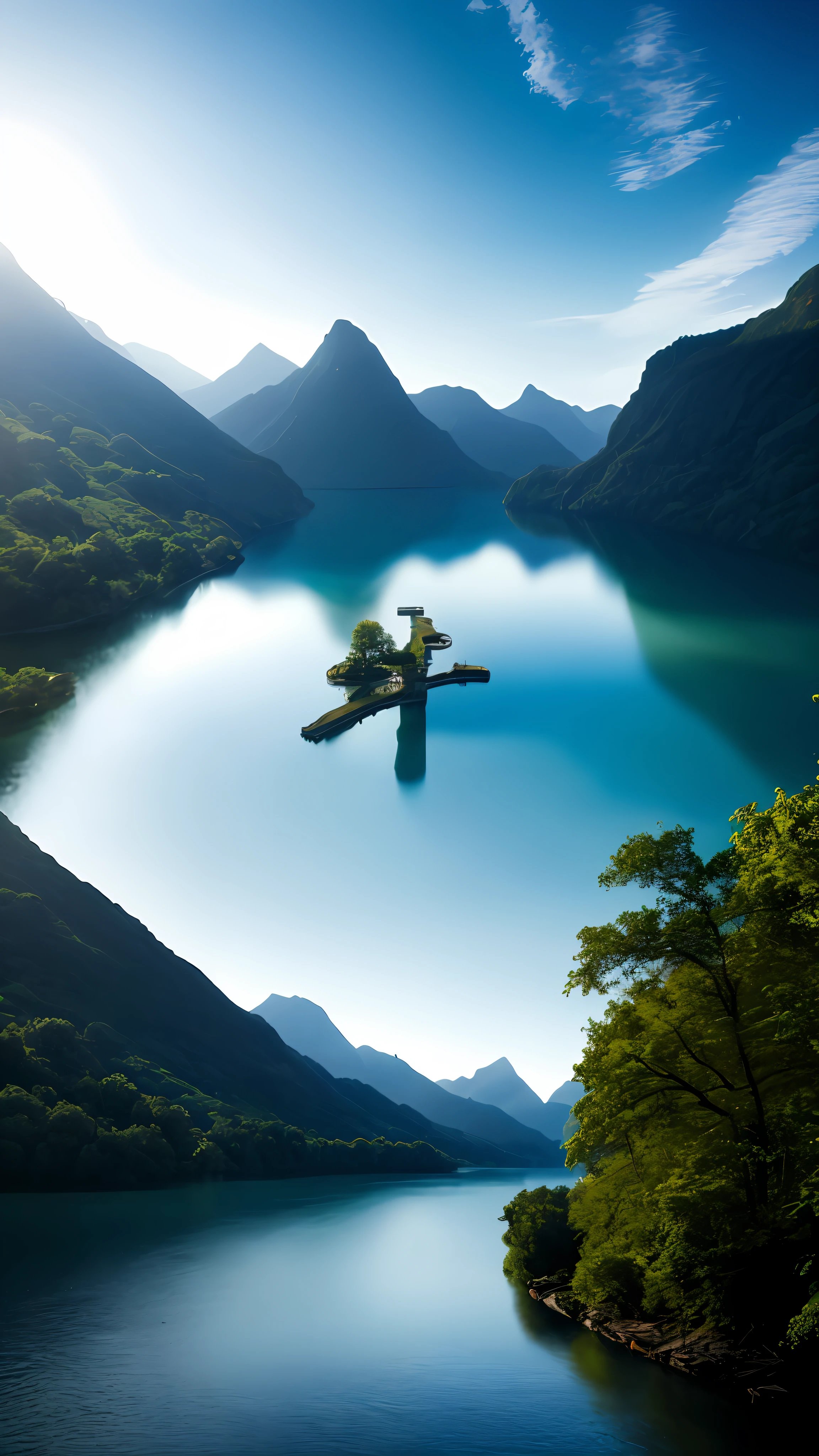 scenery, outdoor, sky, cloud, day, no humans, mountain, panorama, water, tree, blue sky, waterfall, cliff, nature, lake, river, cloudy sky