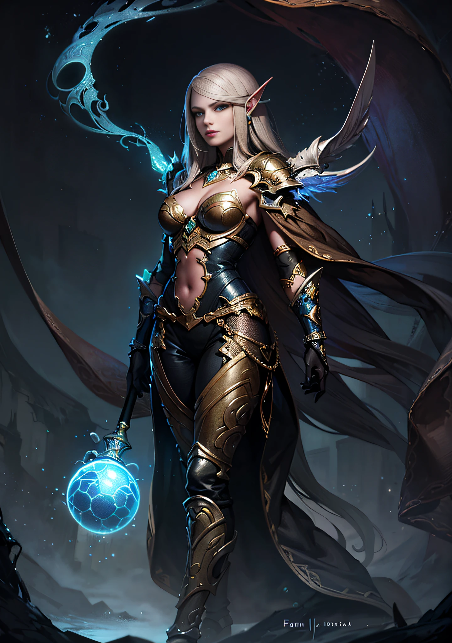 A woman with a sword and a glowing sphere in her hand, arte fantasia behance, mago feminino, Epic Fantasy Digital Art Style, feiticeira bonita, uma bela feiticeira, Nenhum estilo de arte Mohrbacher, epic mage girl character, design de personagens de fantasia sombria, arte do personagem de fantasia, Arte de fantasia 4k, epic fantasy HD art style
