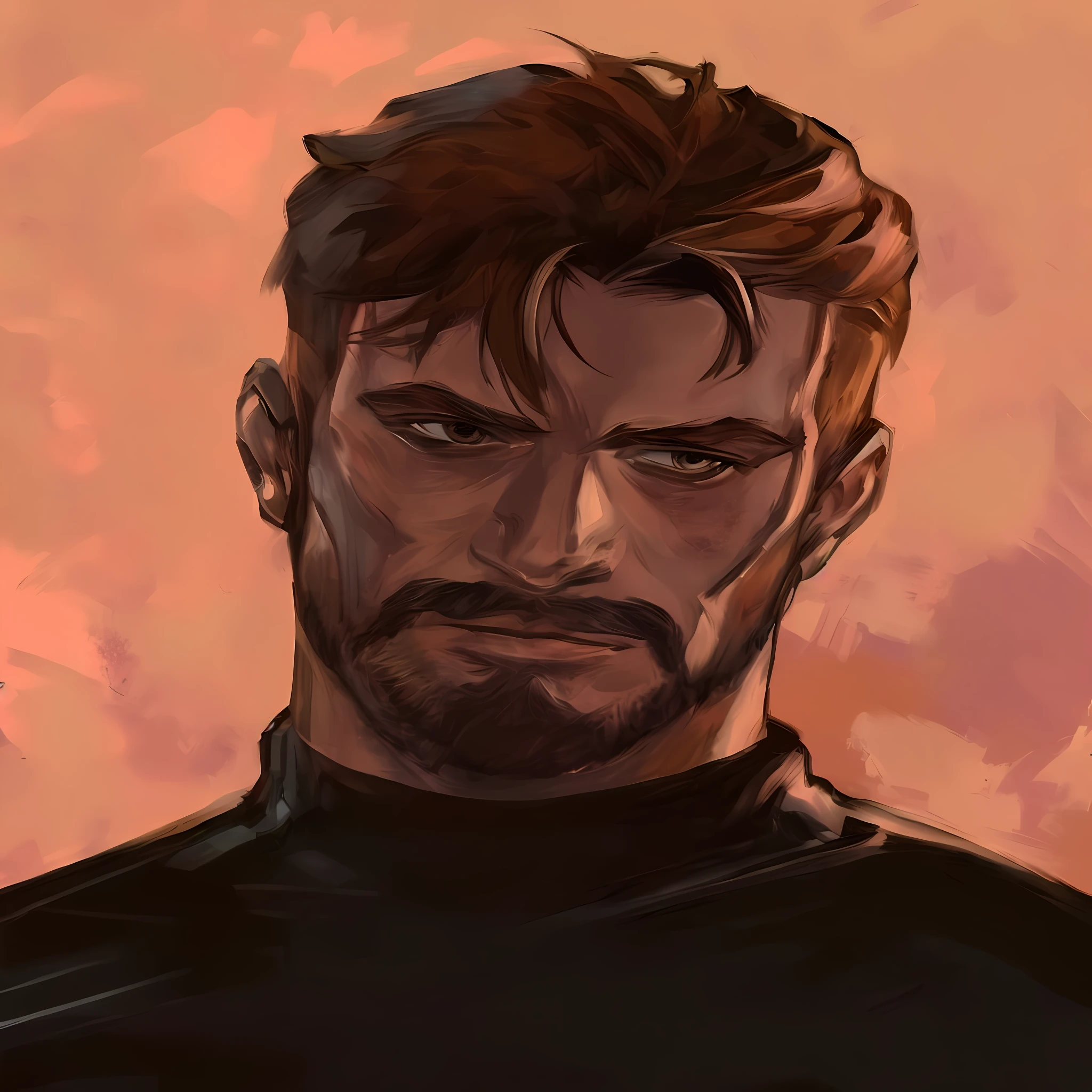 uma pintura de um homem com barba e camisa preta, Retrato de Adam Jensen, Reed Ricardos, Arte conceitual de Tony Stark, retrato de personagem pintado, um retrato de personagem, Retrato do Demolidor, retrato detalhado do caractere, retrato da arte do personagem, um retrato do personagem, Tor, da Marvel, tony Stark, retrato de personagem de closeup, inspirado em Rajmund Kanelba, retrato de alta qualidade --auto