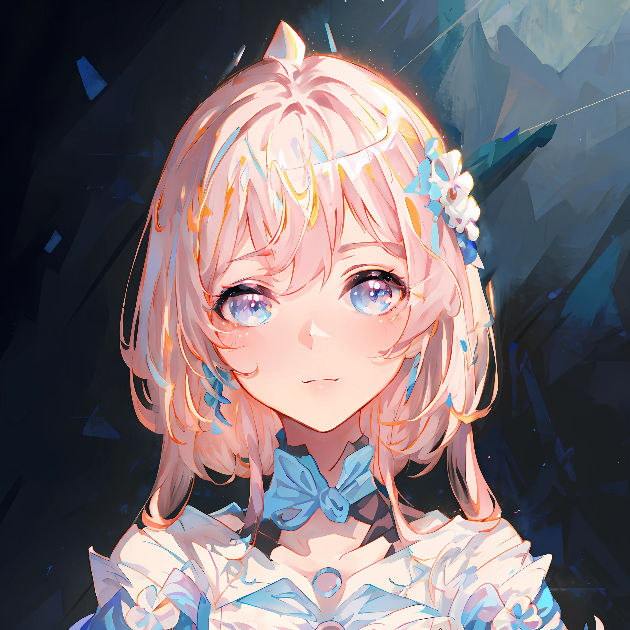 Anime girl with pink hair，Wearing a cable tie and a blue dress, a beautiful anime portrait, Detailed digital anime art, detailed portrait of an anime girl, princess portrait, Anime princess, Anime moe art style, Guweiz in Pixiv ArtStation, Stunning anime face portrait, portrait anime girl, Cute anime girl portrait, detailed anime character art, Guweiz on ArtStation Pixiv，The expression was cold but with a hint of a smile