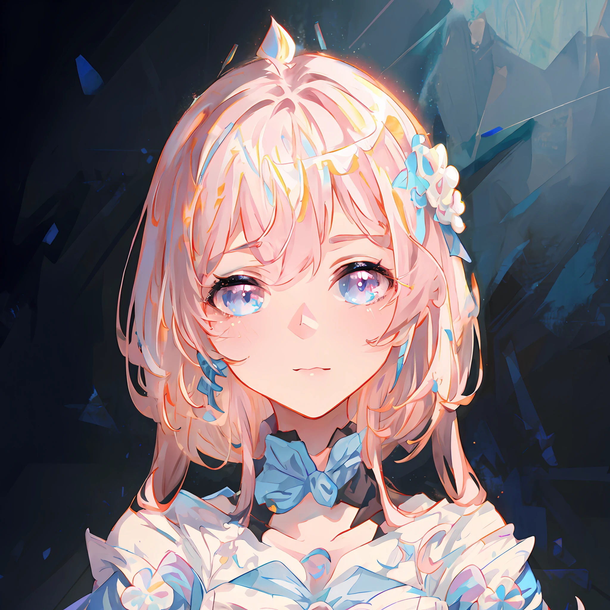 Anime girl with pink hair,Wearing a cable tie and a blue dress, a beautiful anime portrait, Detailed digital anime art, detailed portrait of an anime girl, princess portrait, Anime princess, Anime moe art style, Guweiz in Pixiv ArtStation, Stunning anime face portrait, portrait anime girl, Cute anime girl portrait, detailed anime character art, Guweiz on ArtStation Pixiv,The expression was cold but with a hint of a smile