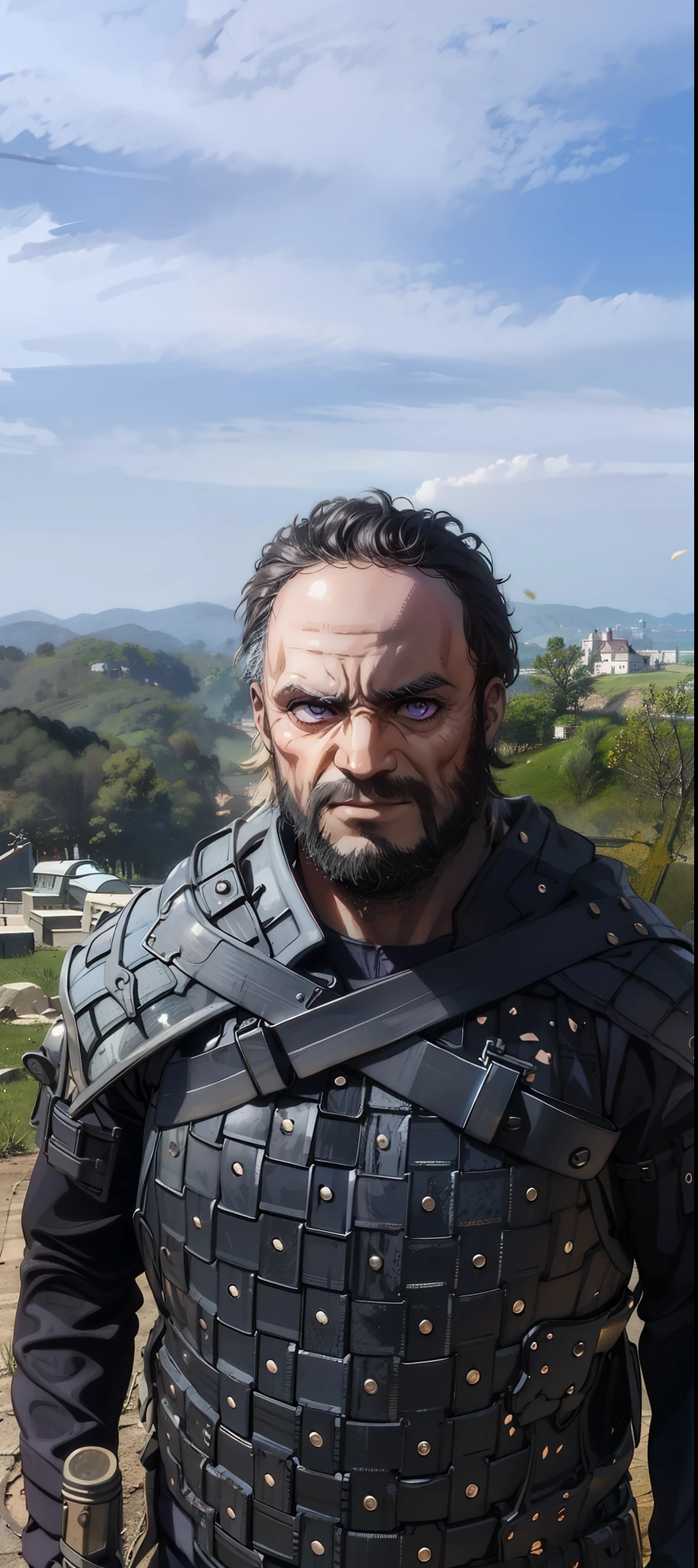 Homem,barba,4k, Purple eyes, Armadura preta, egipcian