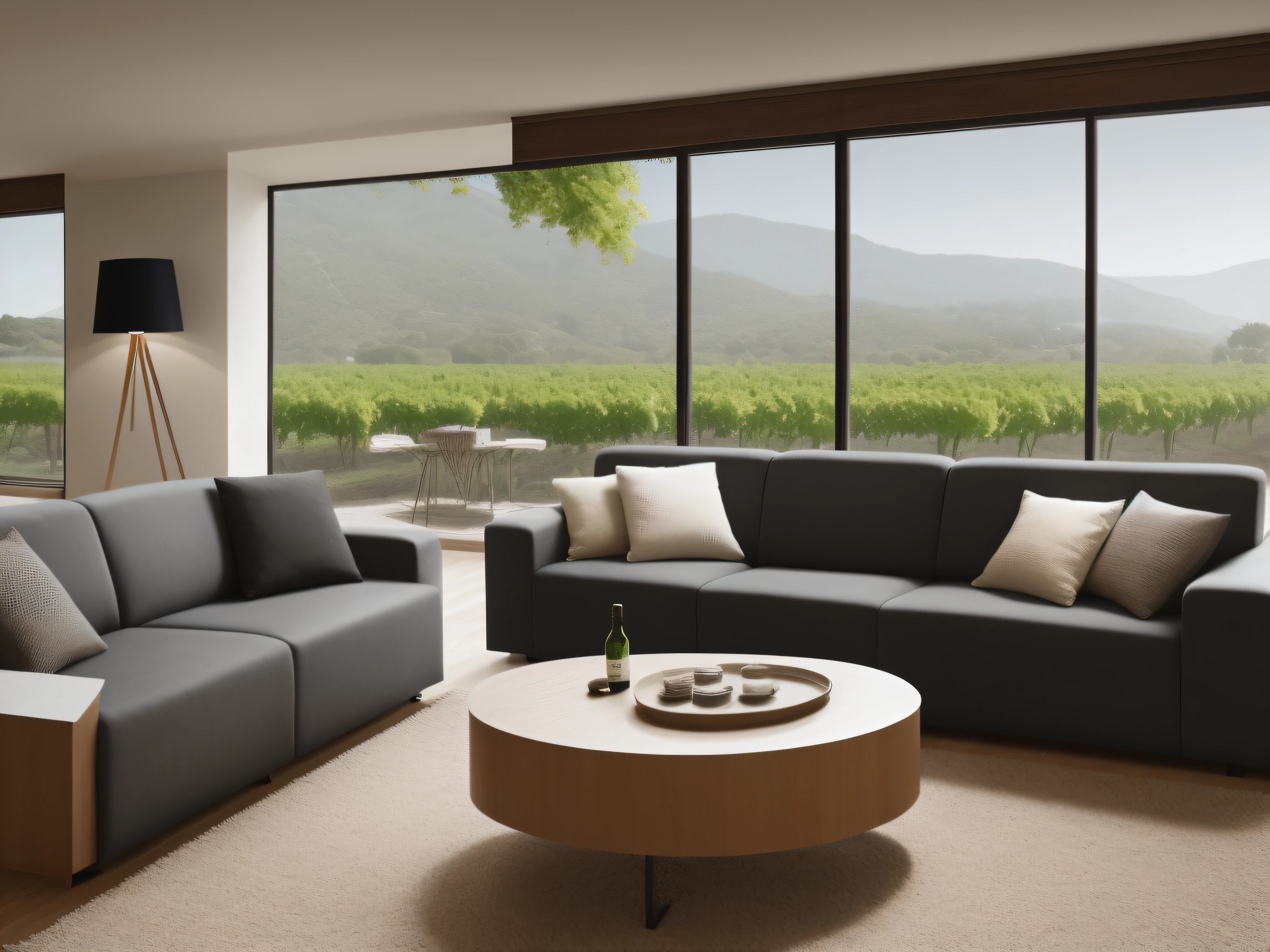Crear un living moderno con pantalle de led de 60", bodega de vinos, sillones. Ultra moderna