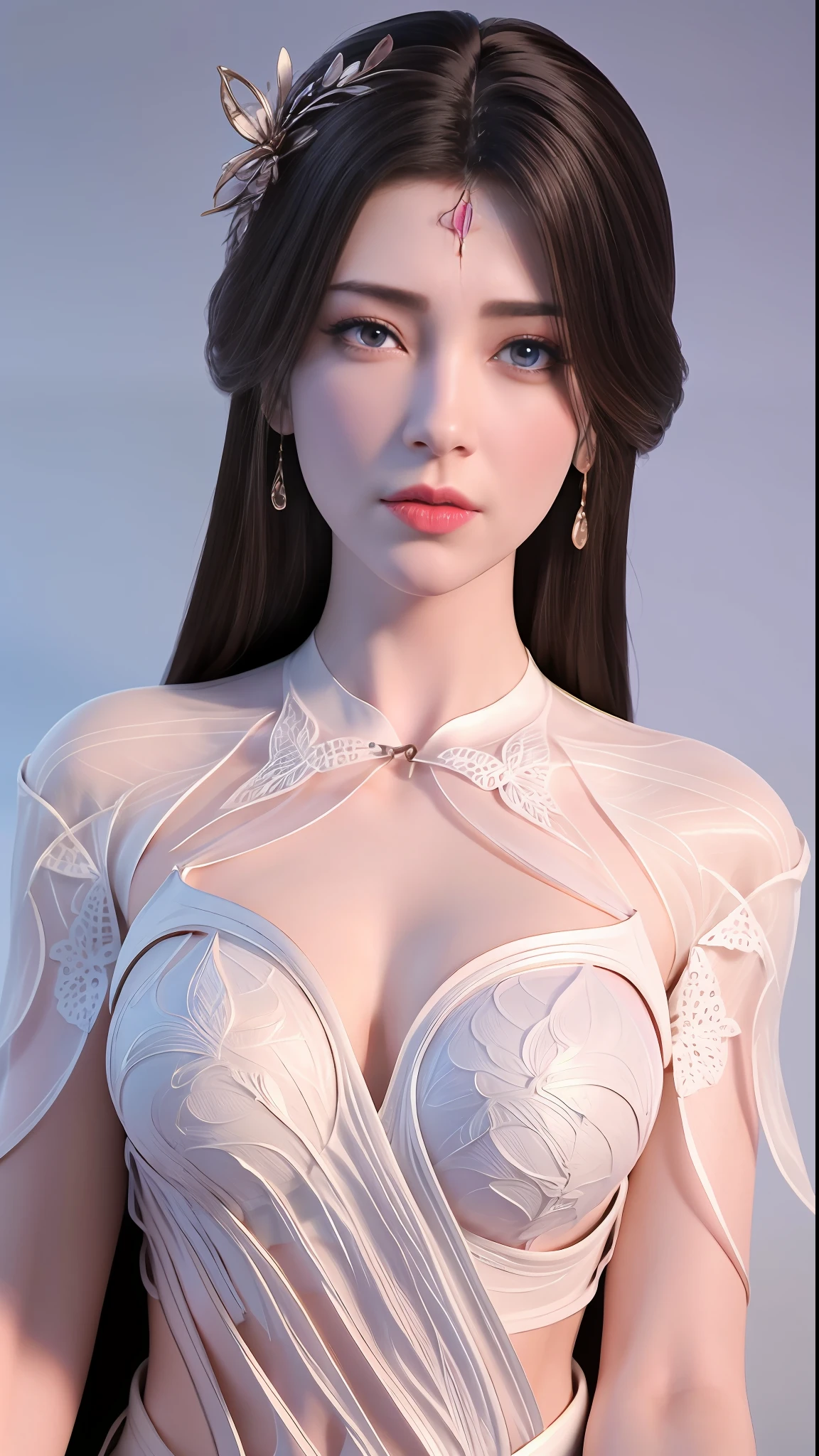 1个Giant Breast Girl，Best quality at best，tmasterpiece，illustratio，Bust photo，an extremely  delicate and beautiful，The is very detailed，CG，Solidarity，8k wallpaper，astounding，finedetail，tmasterpiece，Best quality at best，offcial art，Very detailed CG unity 8K wallpaper，absurderes，Incredibly Ridiculous res，hugefilesize，ultra - detailed，A high resolution，The is very detailed，Beautiful detailed girl，very detailed eyes and faces，beatiful detailed eyes，light in face，round form，， Real face，standing on your feet，Natural face，Textured clothes，耳Nipple Ring，eyeslashes，Hair_decorations，jewely，gentlesoftlighting，电影灯光，Baotou head，