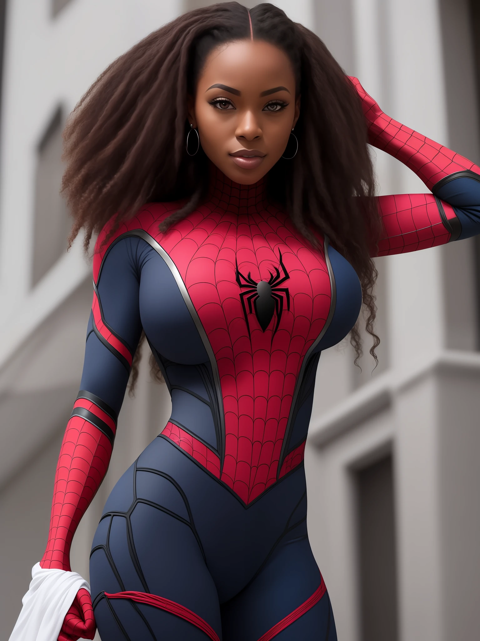 Black Woman Sexy Athletic Body Big Breasts Braided Hair Spider-Man Outfit