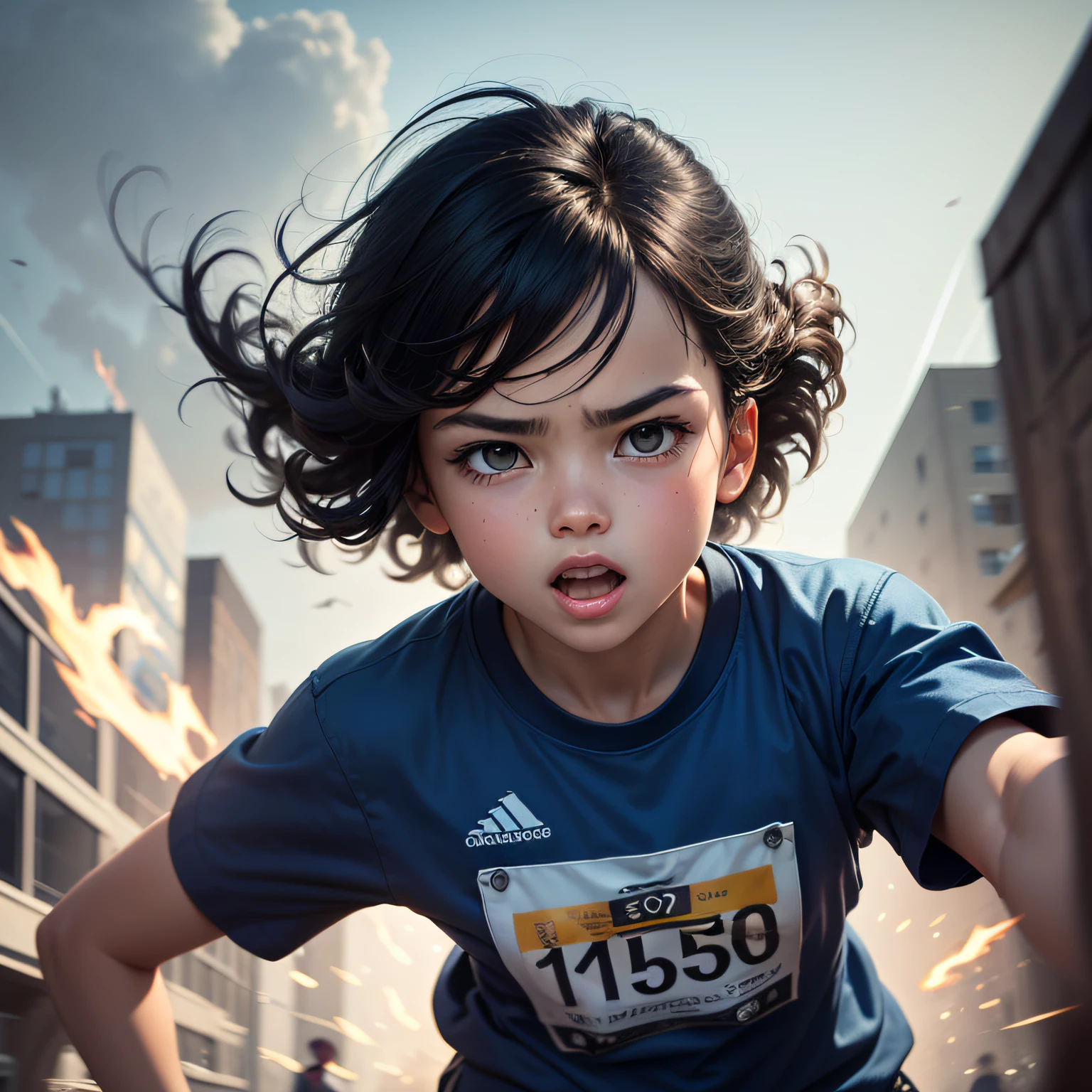 "((obra-prima))), melhor qualidade, incredibly detailed illustration, Blue Thunder Intense Energy,  de 13 anos em uniforme escolar, ao redor uma aura azul deslumbrante, detalhes ultra-reais, Dynamic pose and striking expression."((RUNNER))