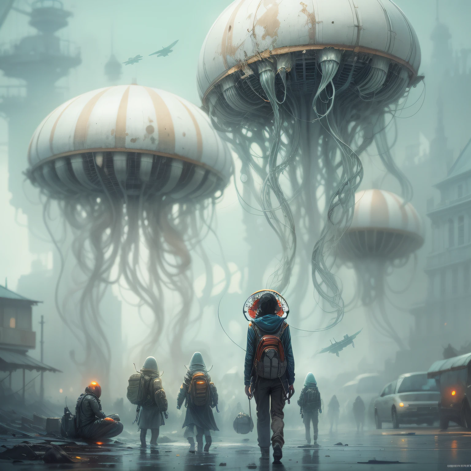 Insanely Detailed MOTHER SHIPS OF THE ALIENS INVASION Biomechanical JELLYFISH MADE OF WHITE PALE SLIME, Painting By Ismail_Inceoglu Tom Bagshaw Dan Witz CGSociety Fantasy Art 4K